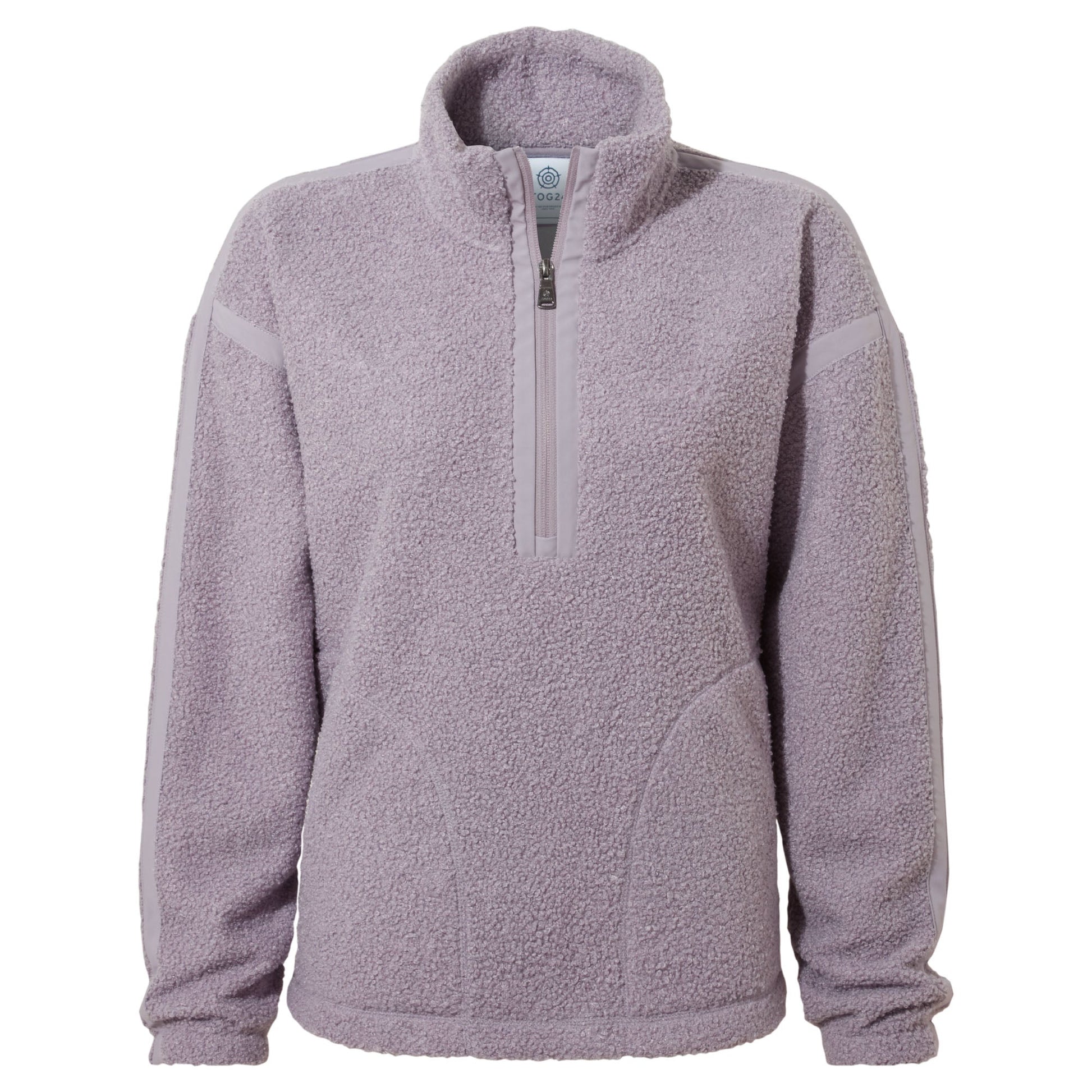 Priya Womens Relaxed Fit Sherpa Fleece Zip Neck - Lavender Grey