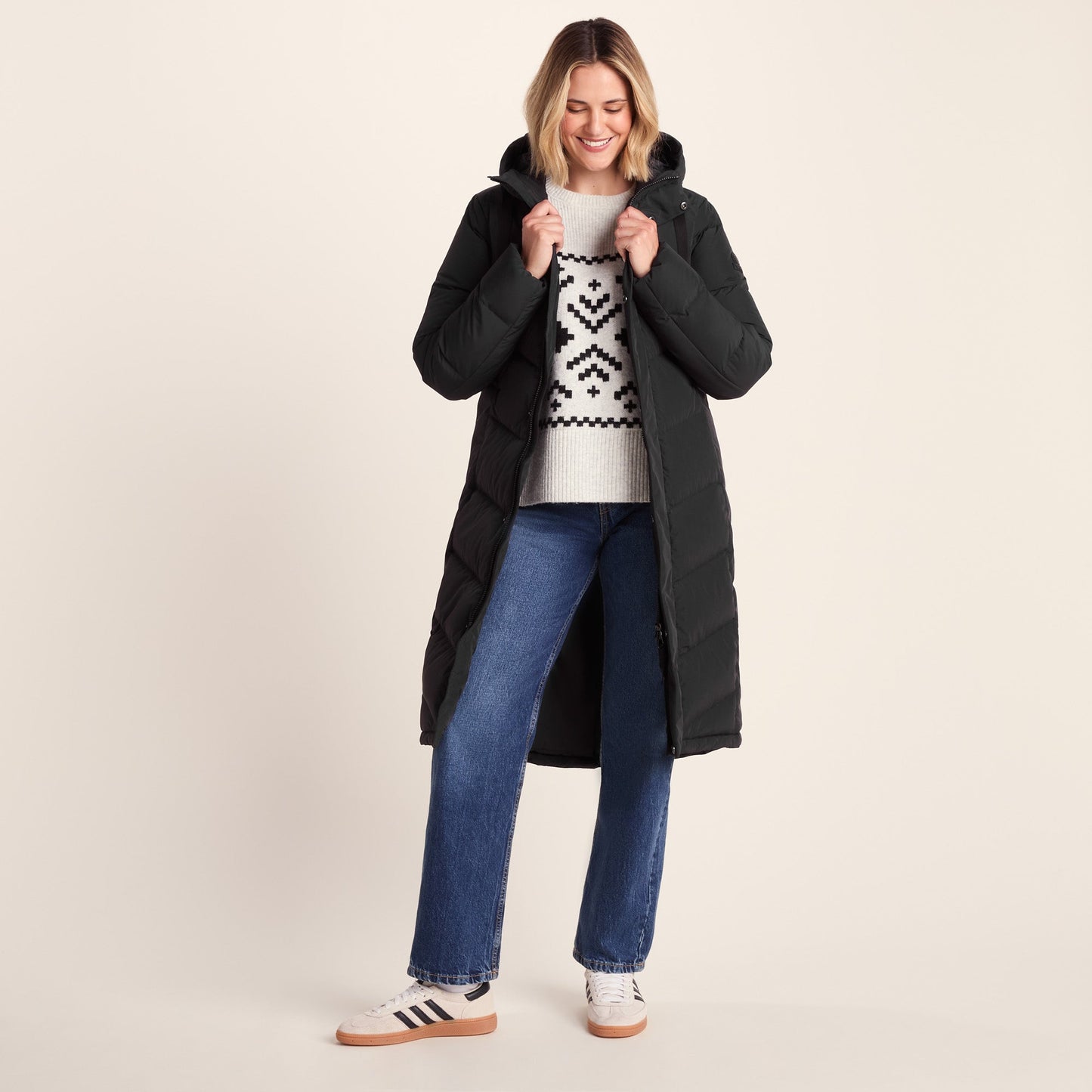 Raleigh Luxe Womens Long Shower Resistant Down Insulated Jacket - Black