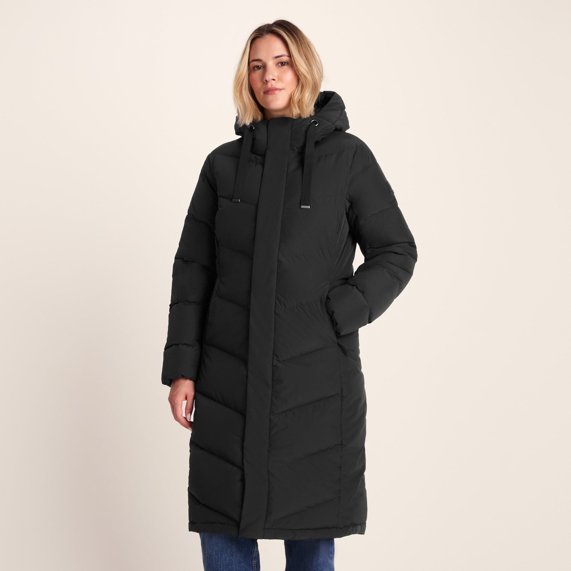 Raleigh Luxe Womens Long Shower Resistant Down Insulated Jacket - Black