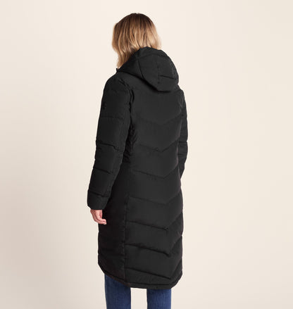 Raleigh Luxe Womens Long Shower Resistant Down Insulated Jacket - Black