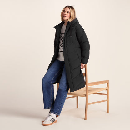 Raleigh Luxe Womens Long Shower Resistant Down Insulated Jacket - Black
