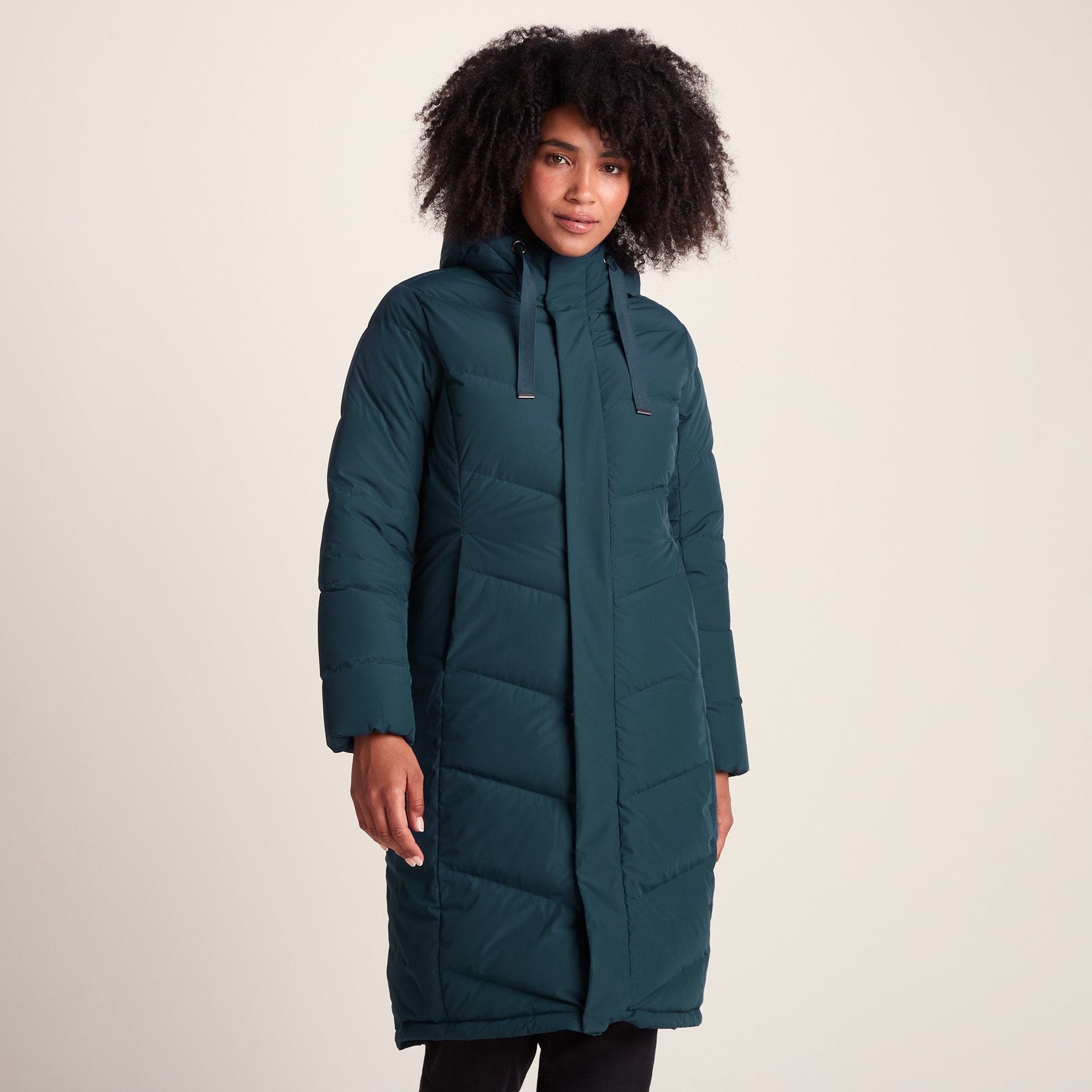 Raleigh Luxe Womens Long Shower Resistant Down Insulated Jacket - Petrol Green