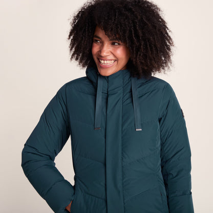 Raleigh Luxe Womens Long Shower Resistant Down Insulated Jacket - Petrol Green