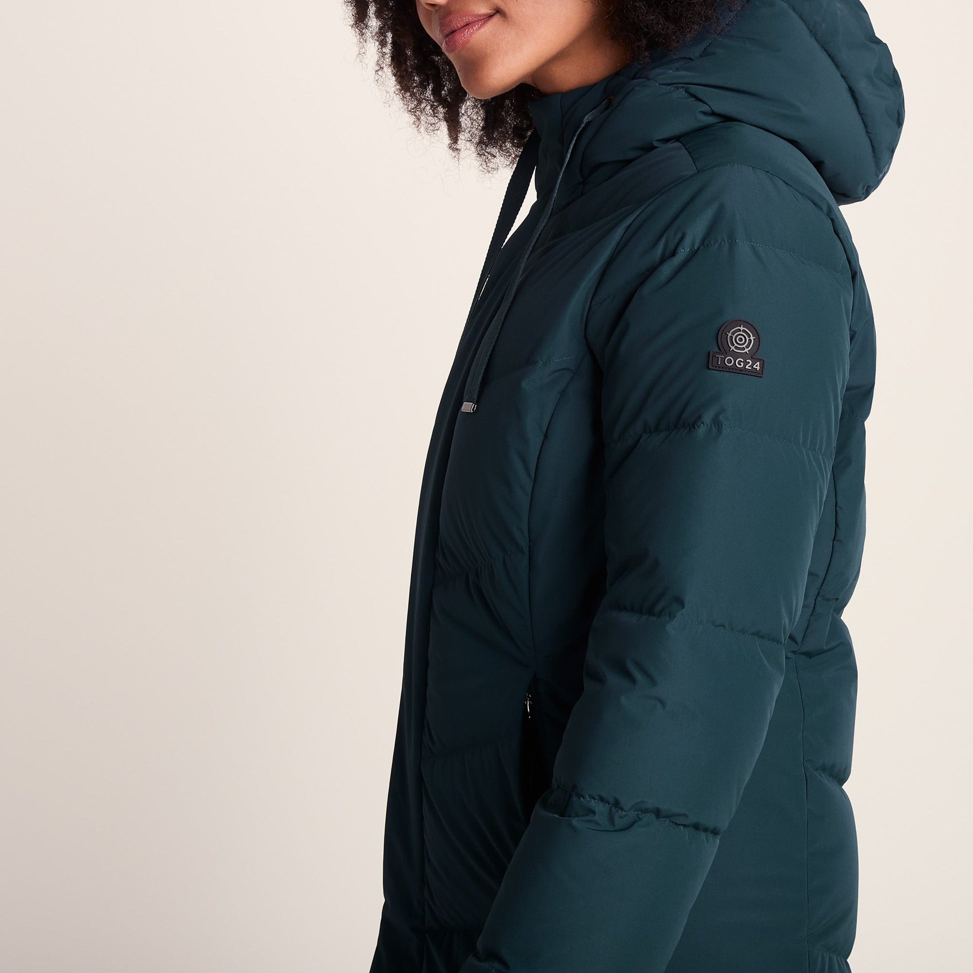 Raleigh Luxe Womens Long Shower Resistant Down Insulated Jacket - Petrol Green