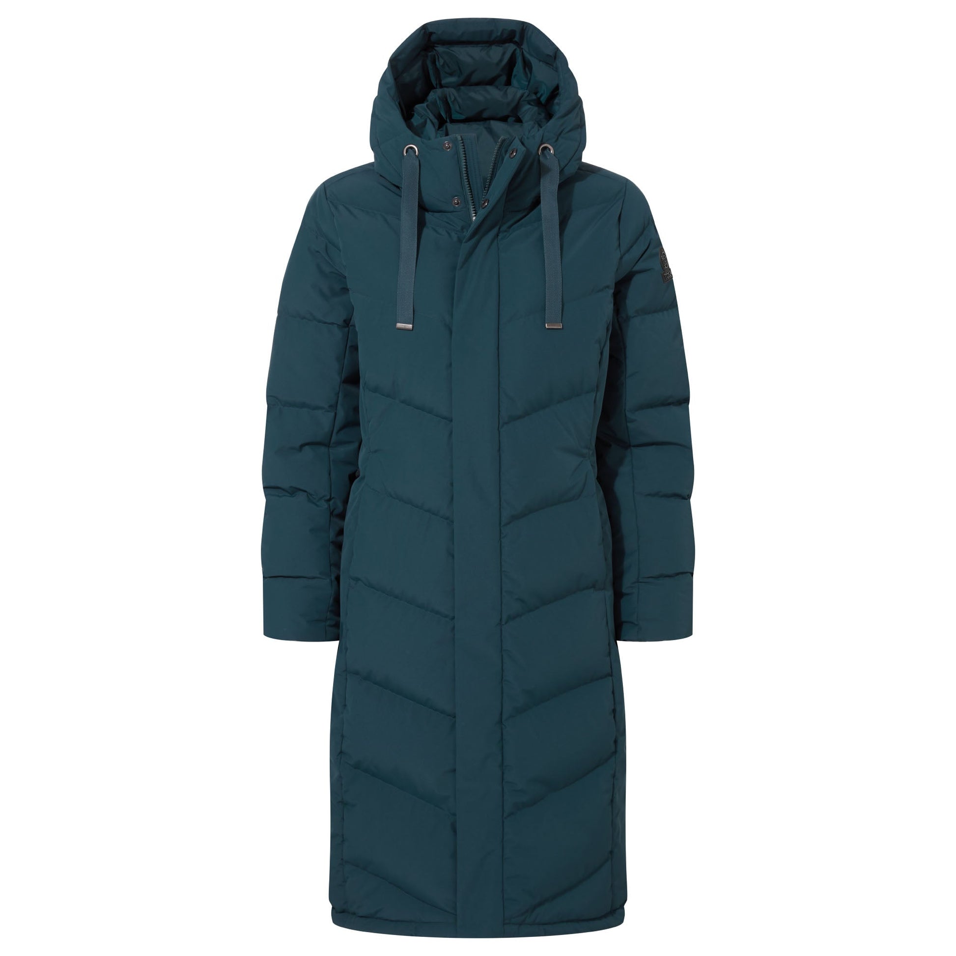 Raleigh Luxe Womens Long Shower Resistant Down Insulated Jacket - Petrol Green