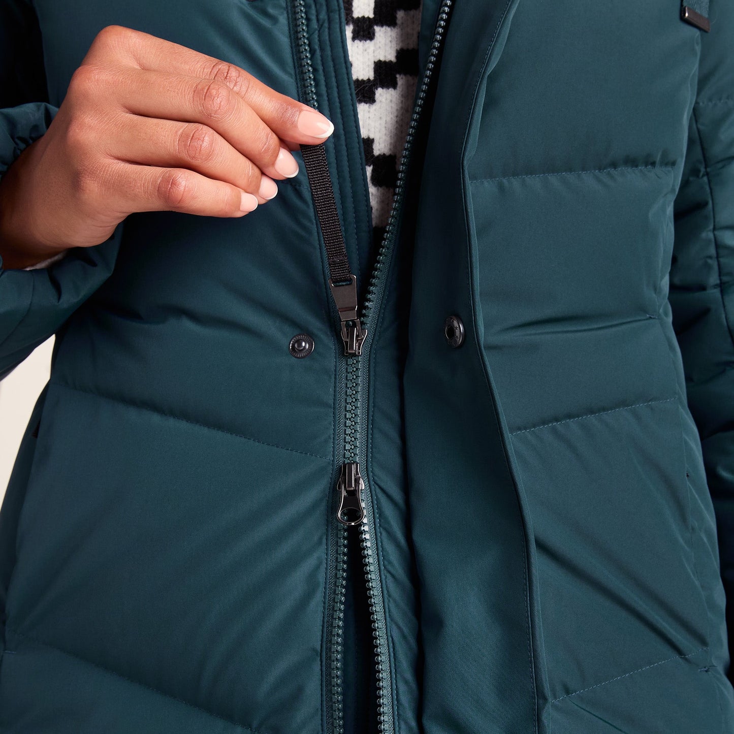 Raleigh Luxe Womens Long Shower Resistant Down Insulated Jacket - Petrol Green