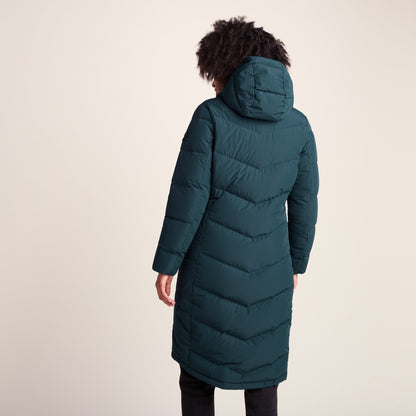Raleigh Luxe Womens Long Shower Resistant Down Insulated Jacket - Petrol Green
