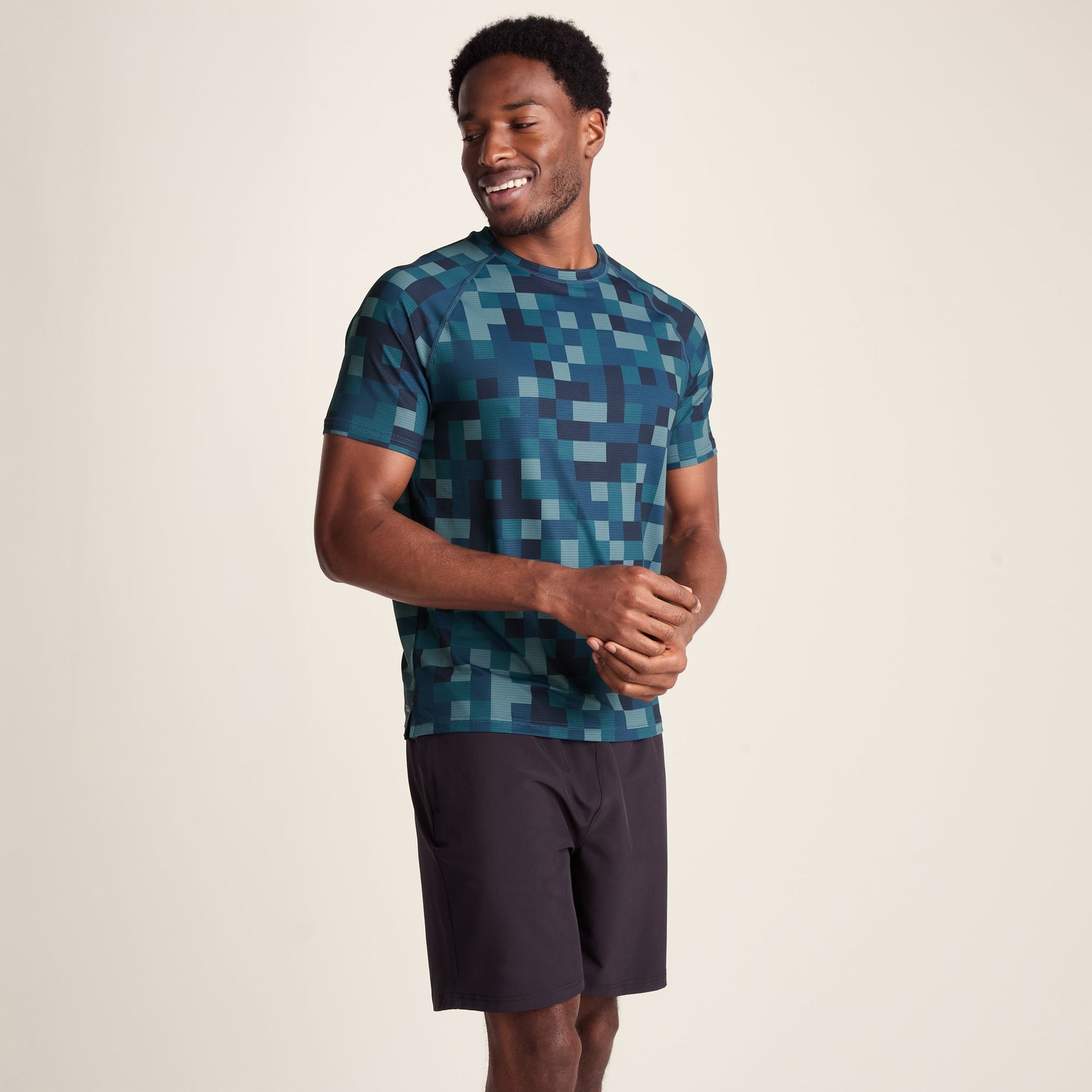 Rayan Mens Performance T-Shirt - Inky Blue Pixel Print