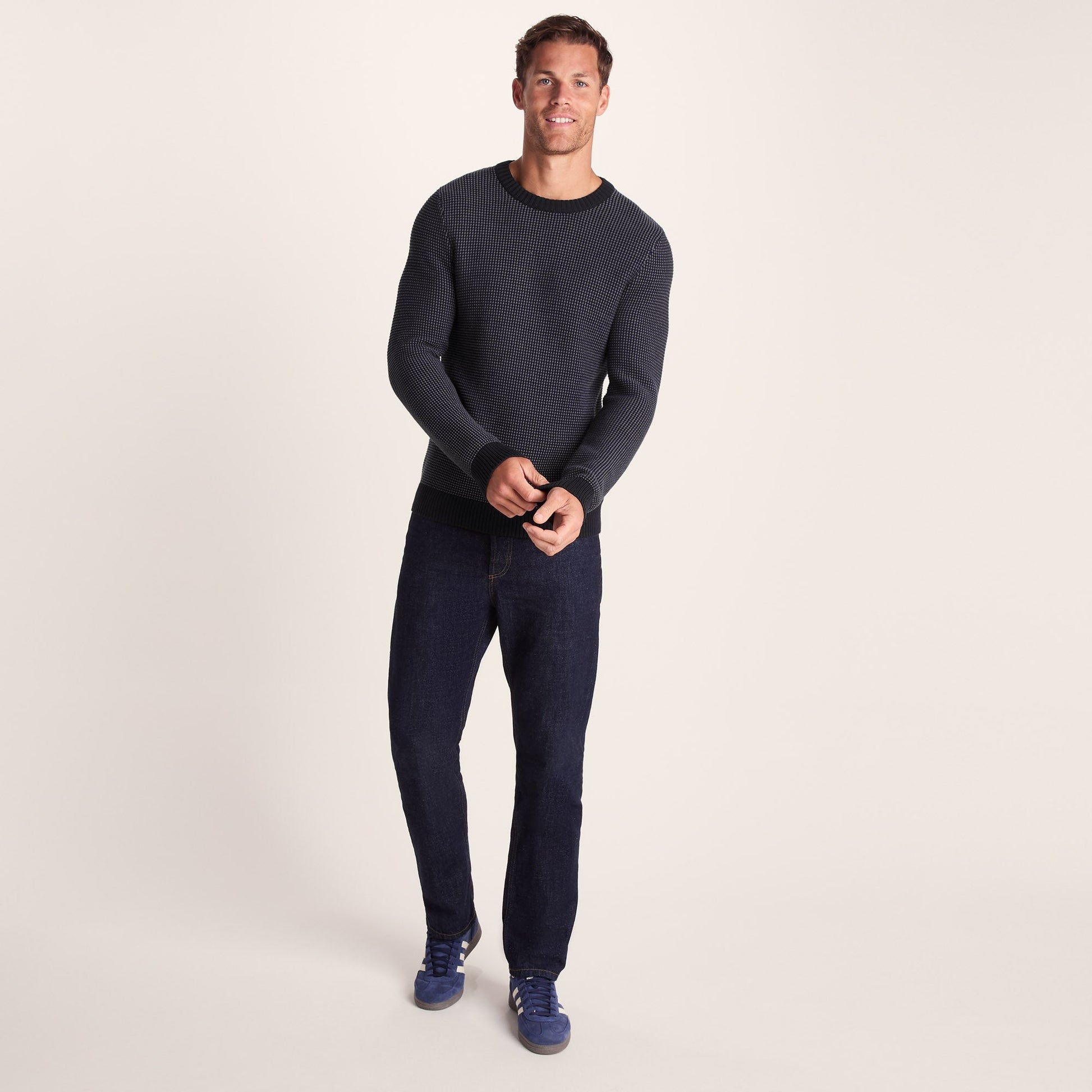Richie Mens Knitted Crew Neck jumper - Dark Indigo