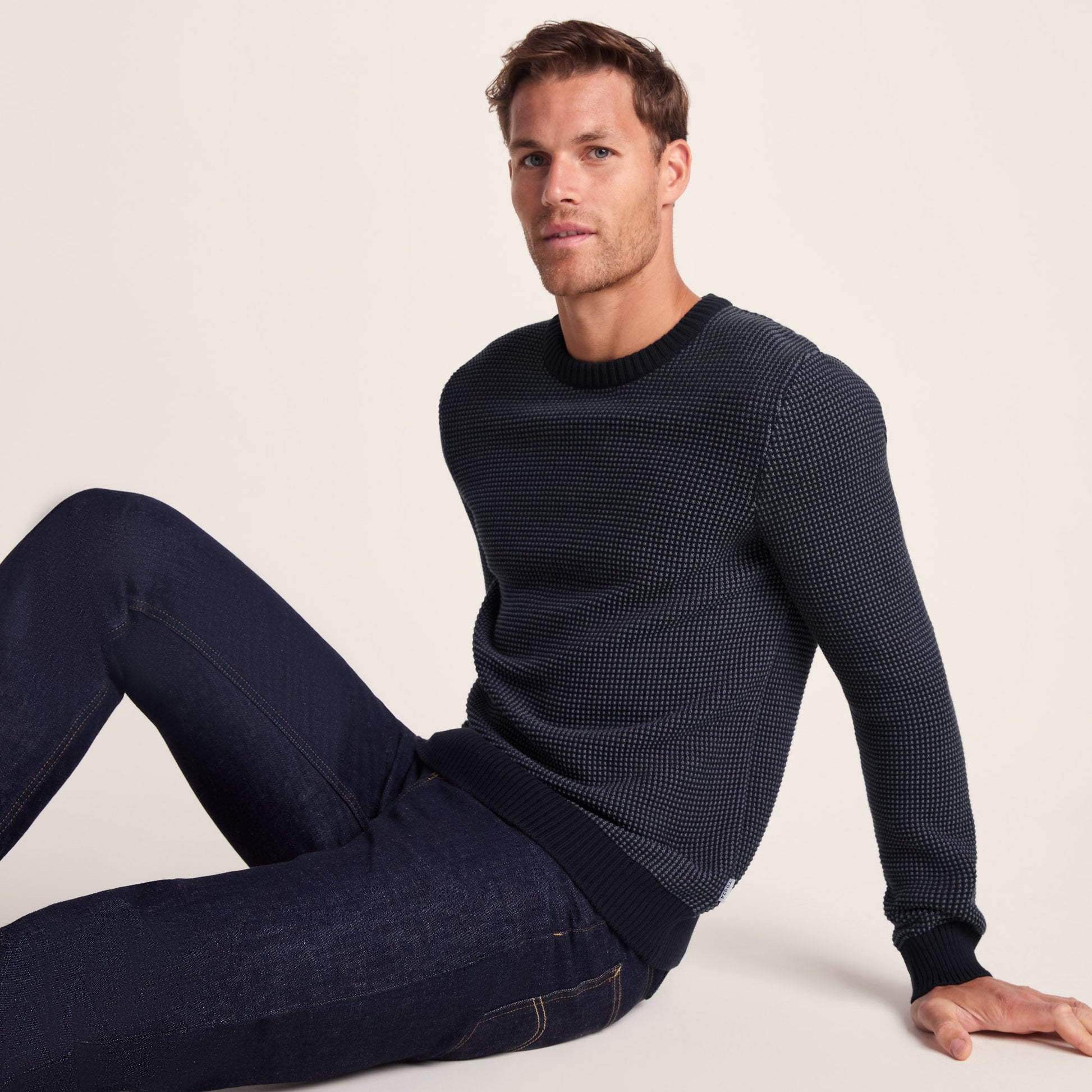 Richie Mens Knitted Crew Neck jumper - Dark Indigo