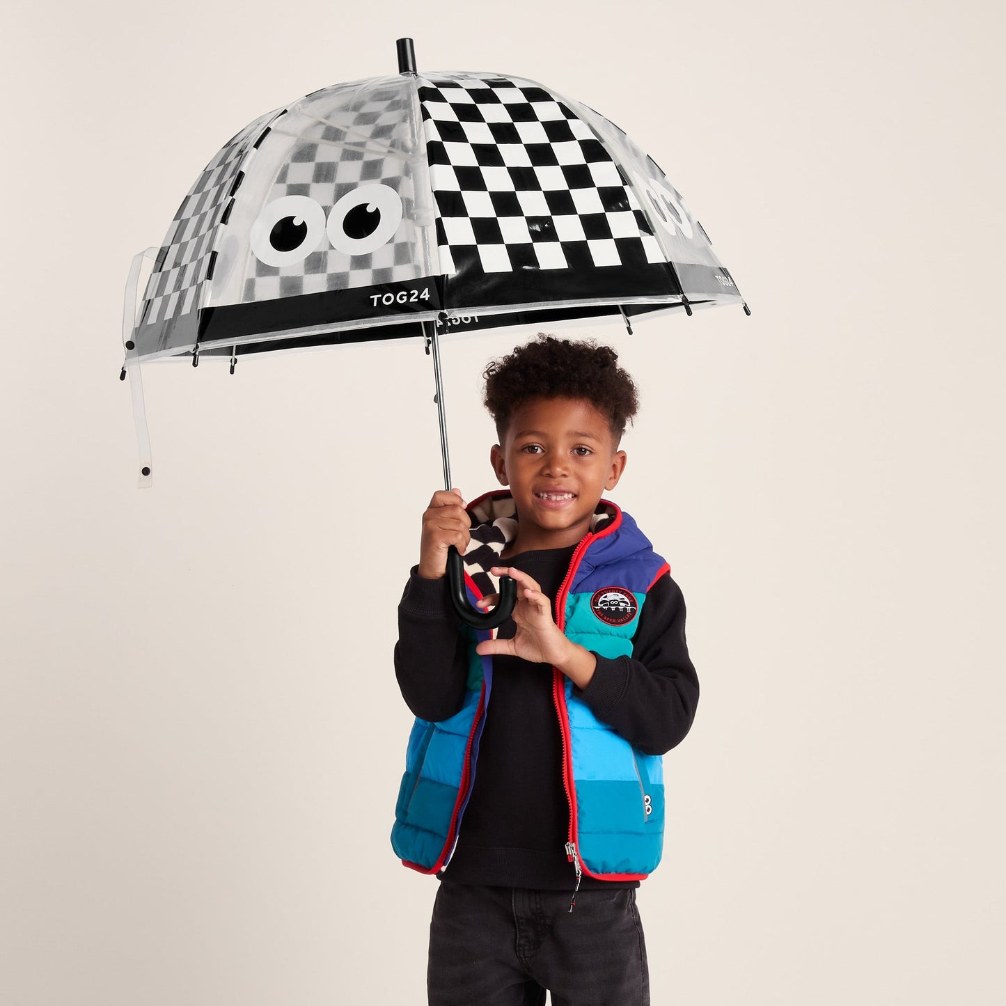 Romney Kids Shaun the Sheep Umbrella - Black White Checkerboard