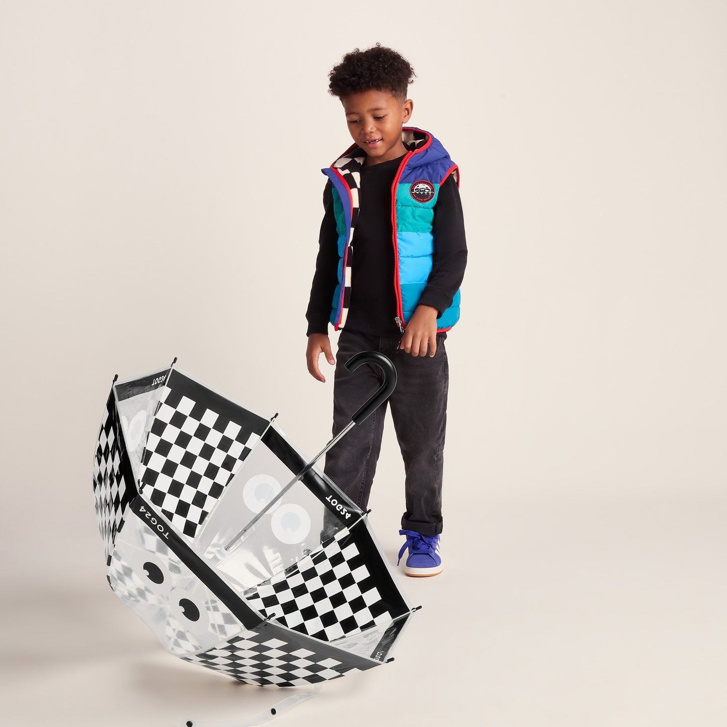 Romney Kids Shaun the Sheep Umbrella - Black White Checkerboard