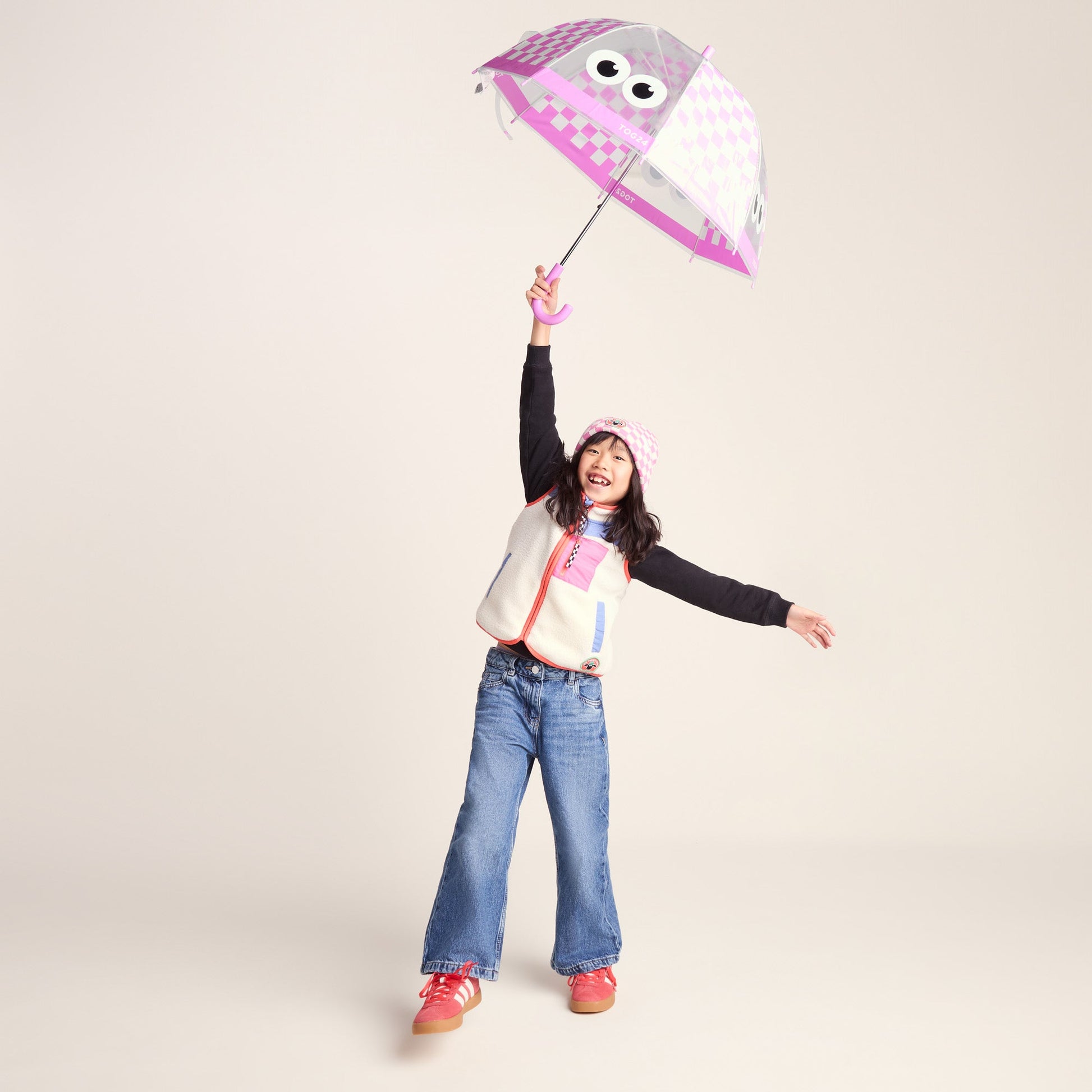 Romney Kids Shaun the Sheep Umbrella - Pink White Checkerboard
