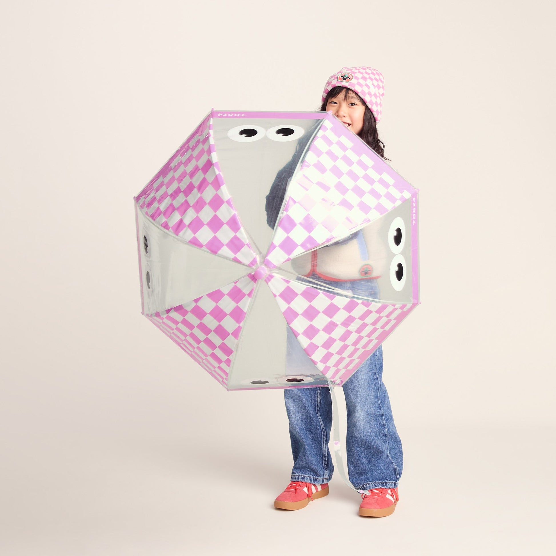 Romney Kids Shaun the Sheep Umbrella - Pink White Checkerboard