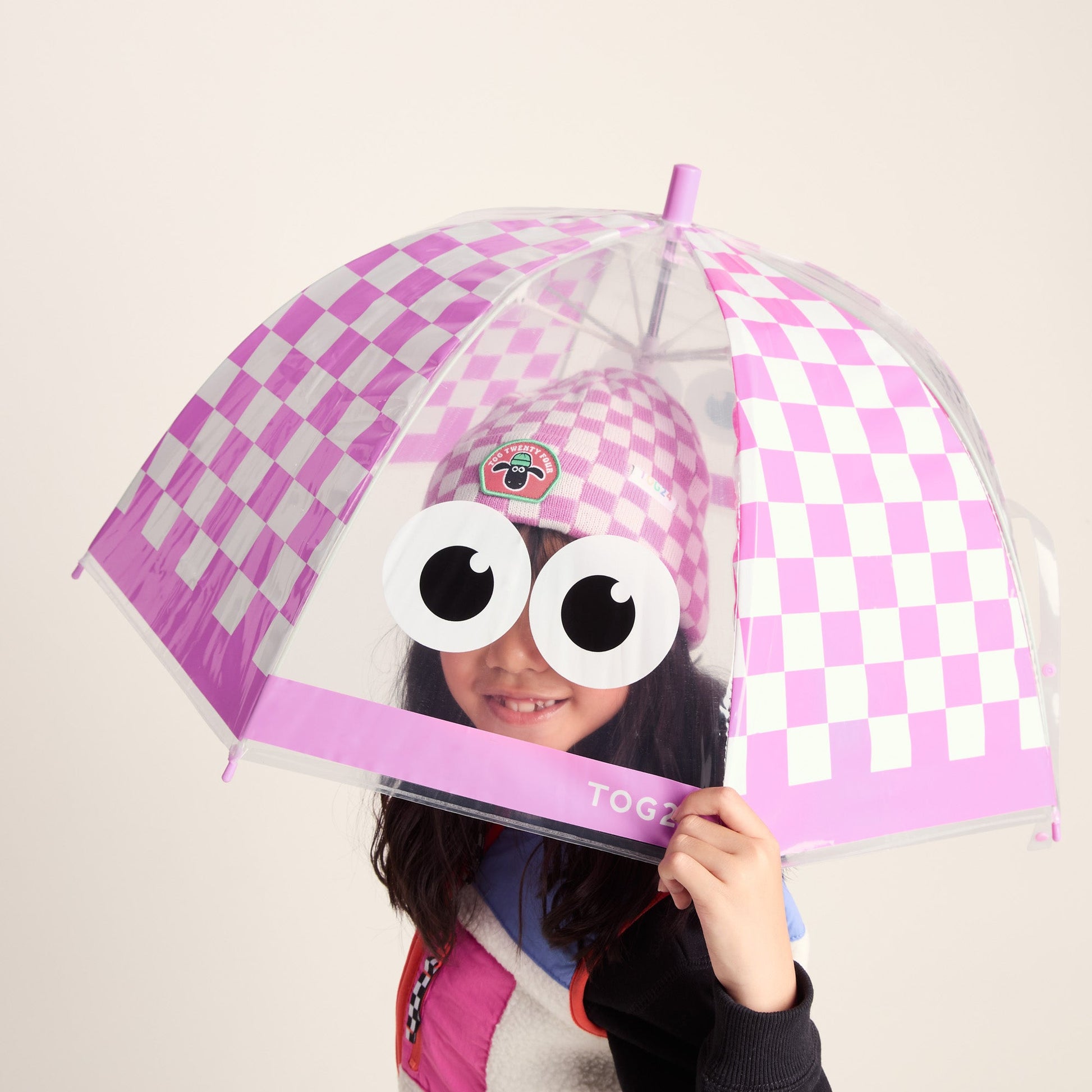 Romney Kids Shaun the Sheep Umbrella - Pink White Checkerboard