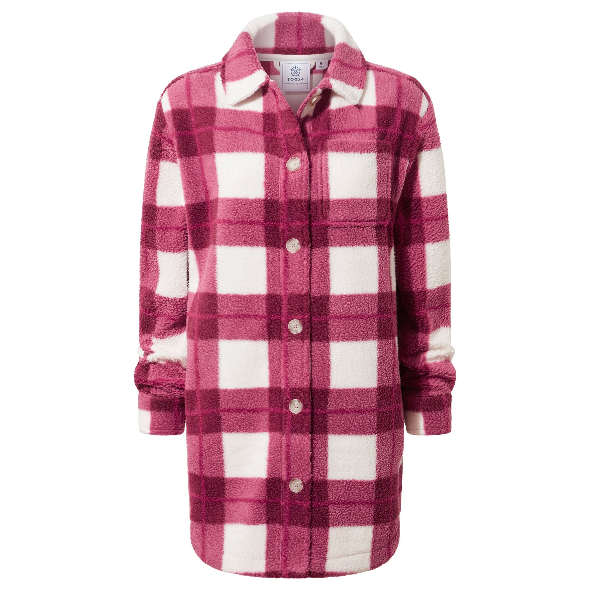 Sally Womens Sherpa Fleece Shacket - Burgundy Check