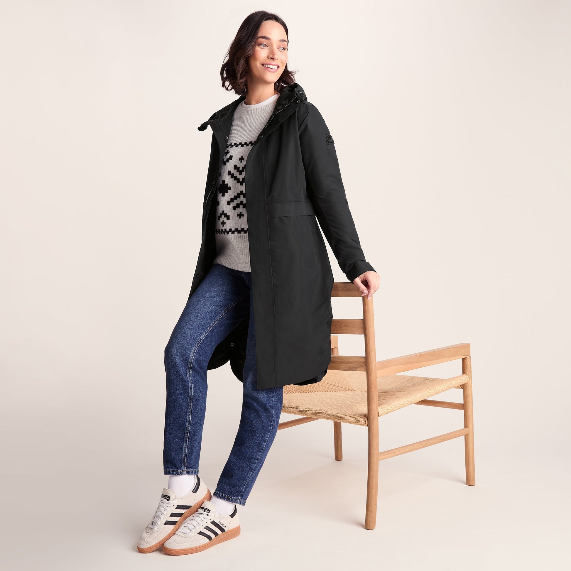 Saunter Womens Long Waterproof Jacket - Black