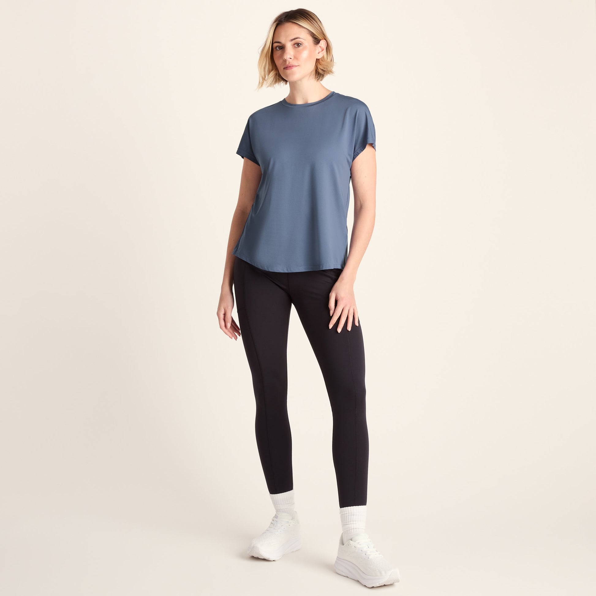 Skyla Womens Short Sleeve Performance Top - Smokey Blue
