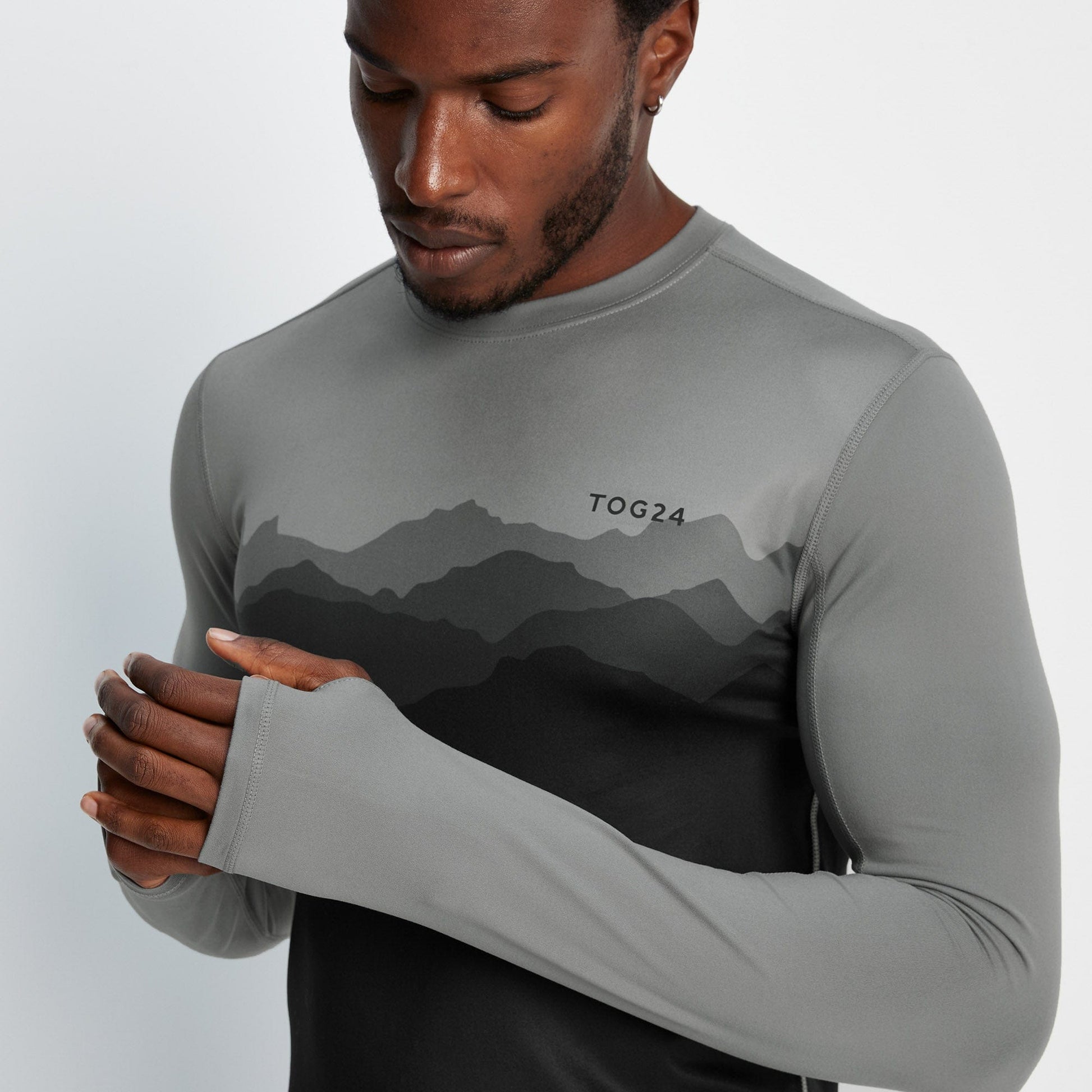 Snowdon Mens Thermal Crew Neck Base Layer - Grey Mountain Print
