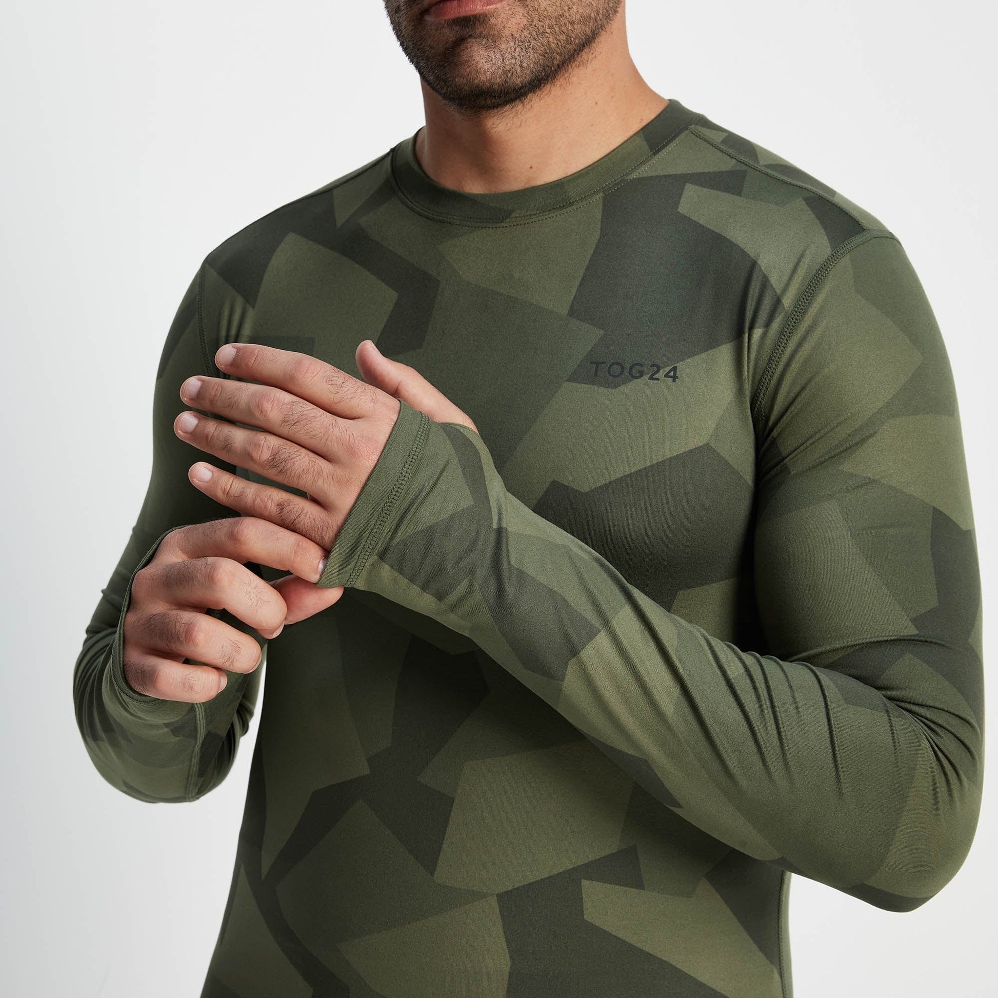 Snowdon Mens Thermal Crew Neck Base Layer - Khaki Camo Print