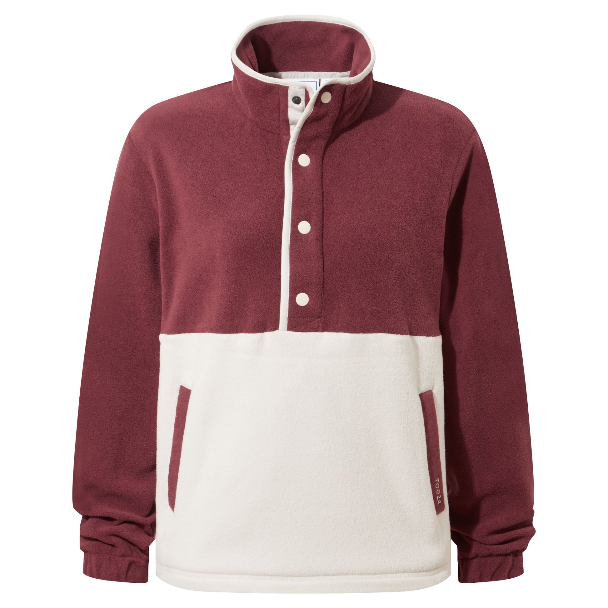 Symes Womens Relaxed Fit 1/2 Neck Microfleece Pullover - Vanilla/Burgundy