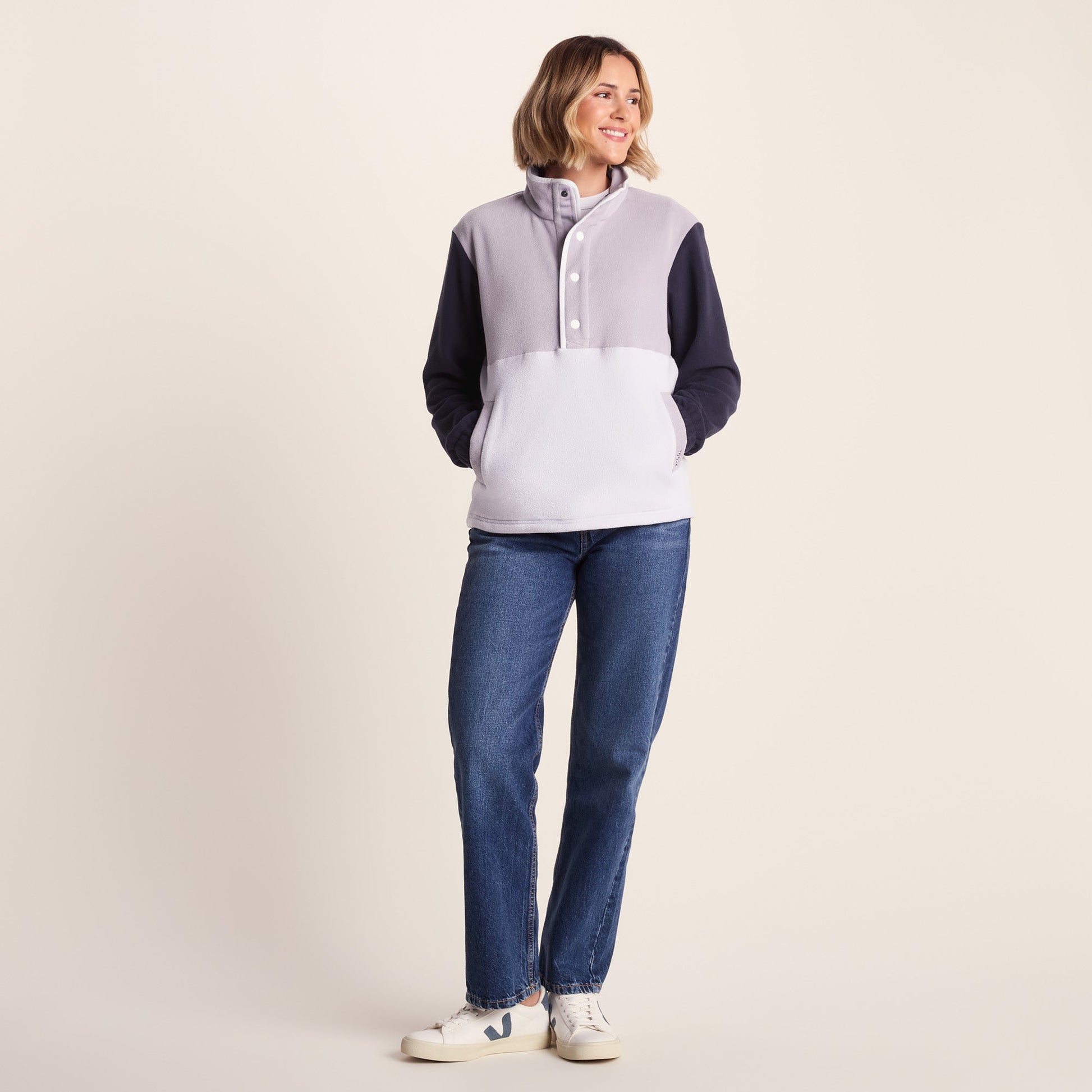 Symes Womens Relaxed Fit 1/2 Neck Microfleece Pullover - Lavender Grey/Oxford Blue