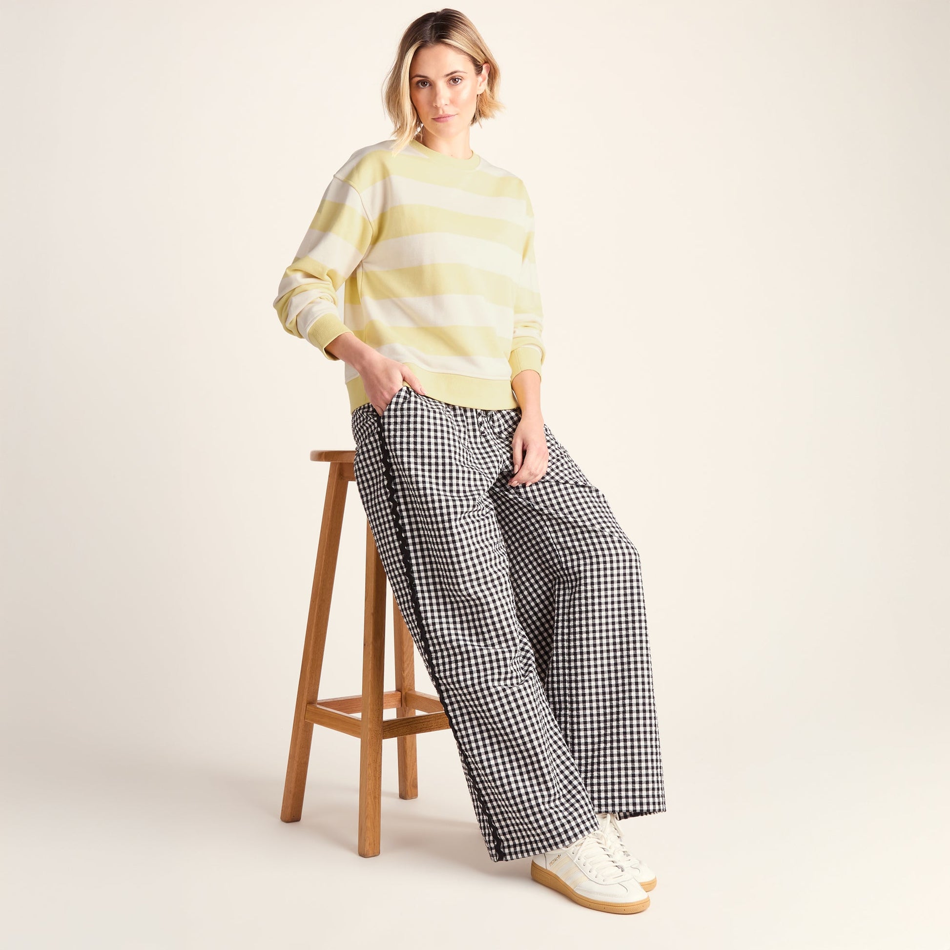 Tara Womens Relaxed Fit Supersoft Sweat - Butter Yellow Stripe