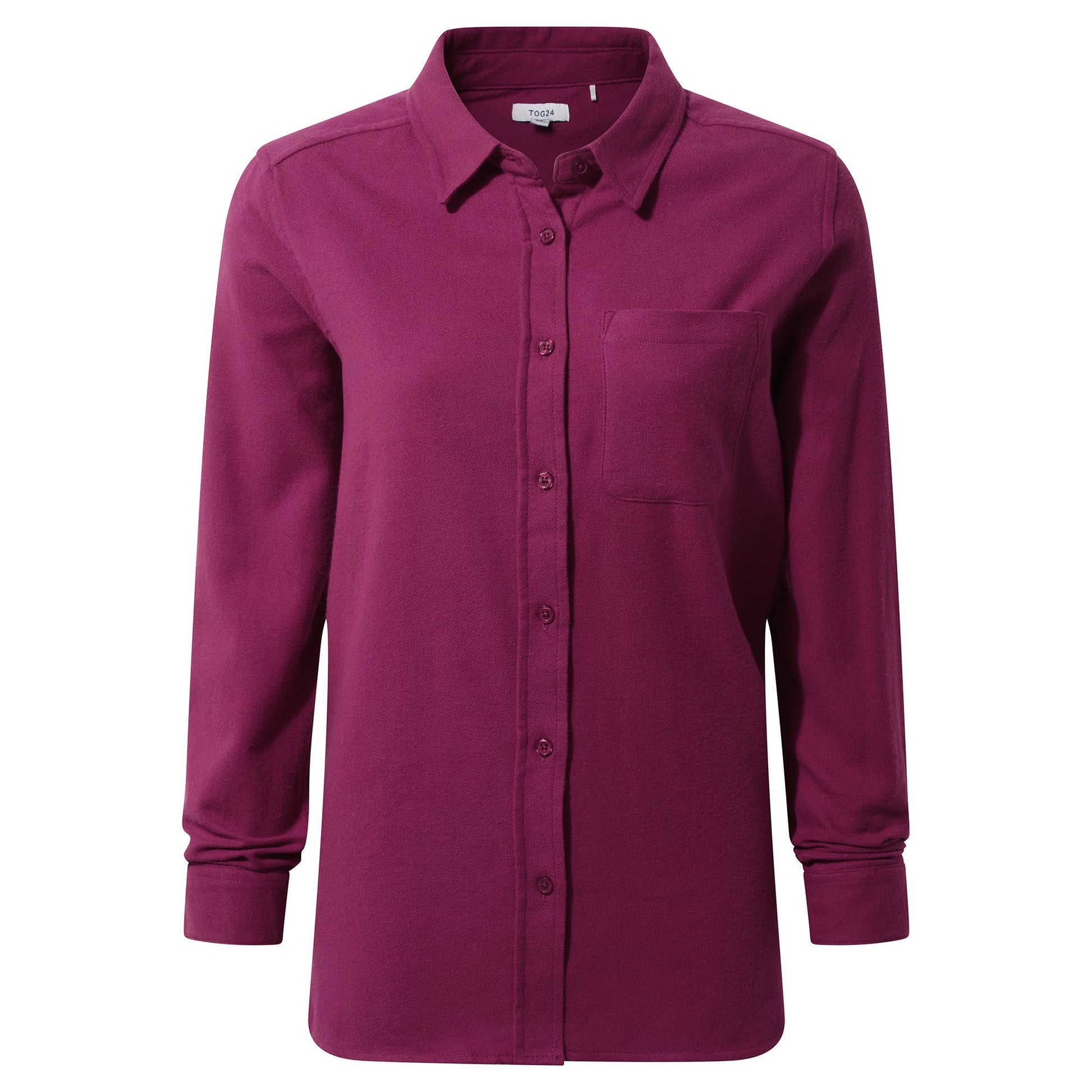 Teiga Womens Long Sleeve Cotton Flannel Shirt - Washed Burgundy