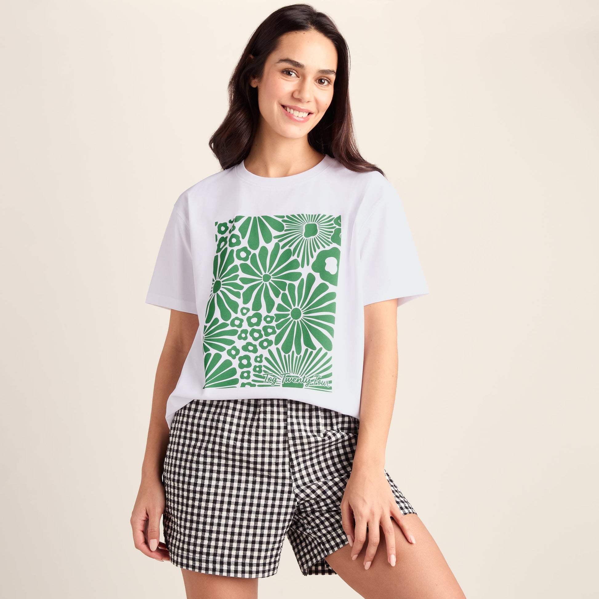 Trissy Womens Premium Supersoft Relaxed Fit T-Shirt - Optic White/Green