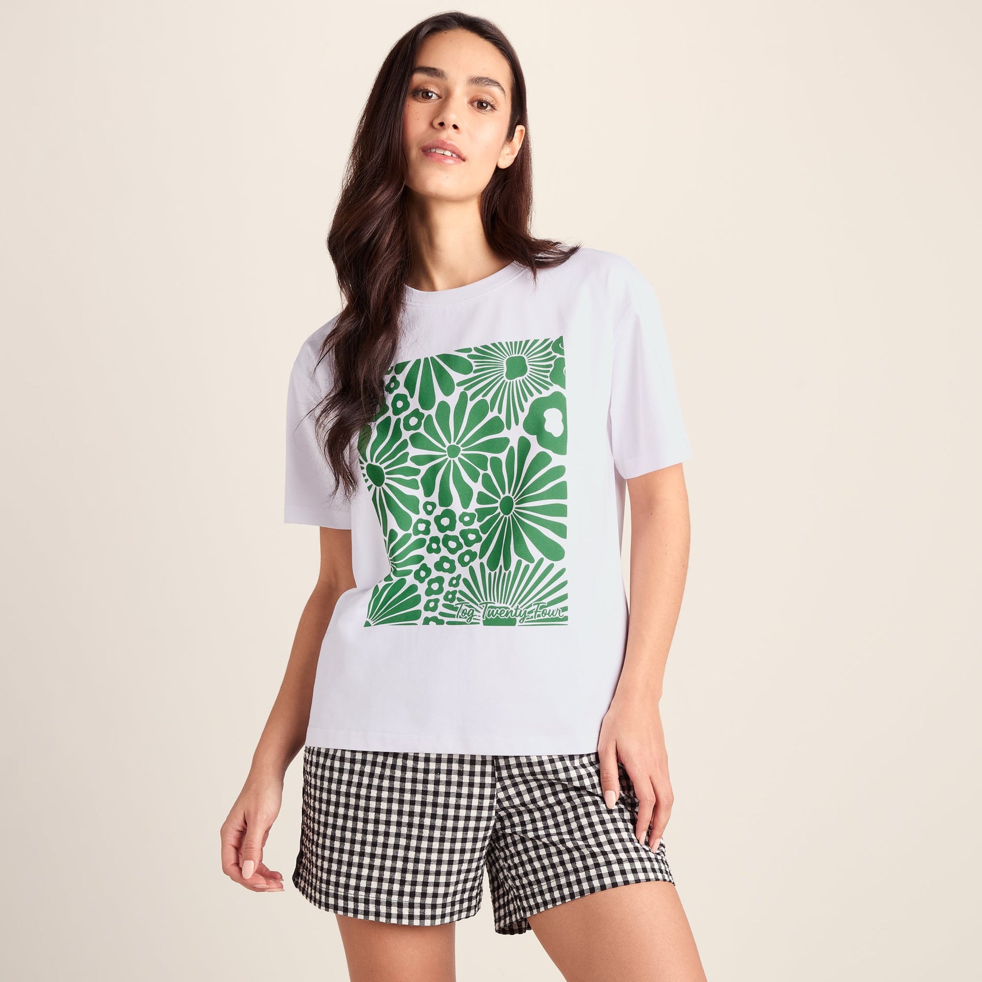 Trissy Womens Premium Supersoft Relaxed Fit T-Shirt - Optic White/Green