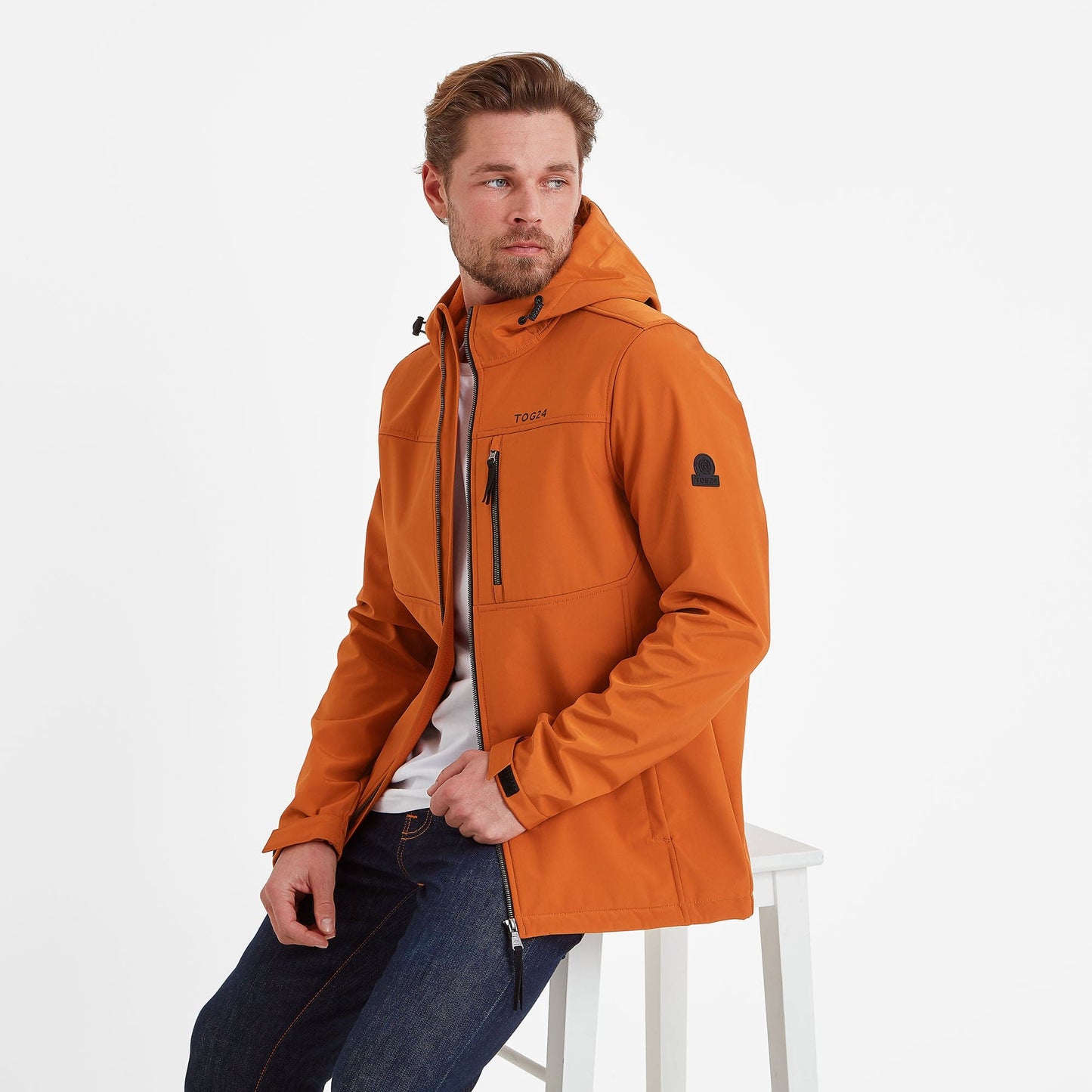 Truro Mens Hooded Softshell Jacket - Dark Orange