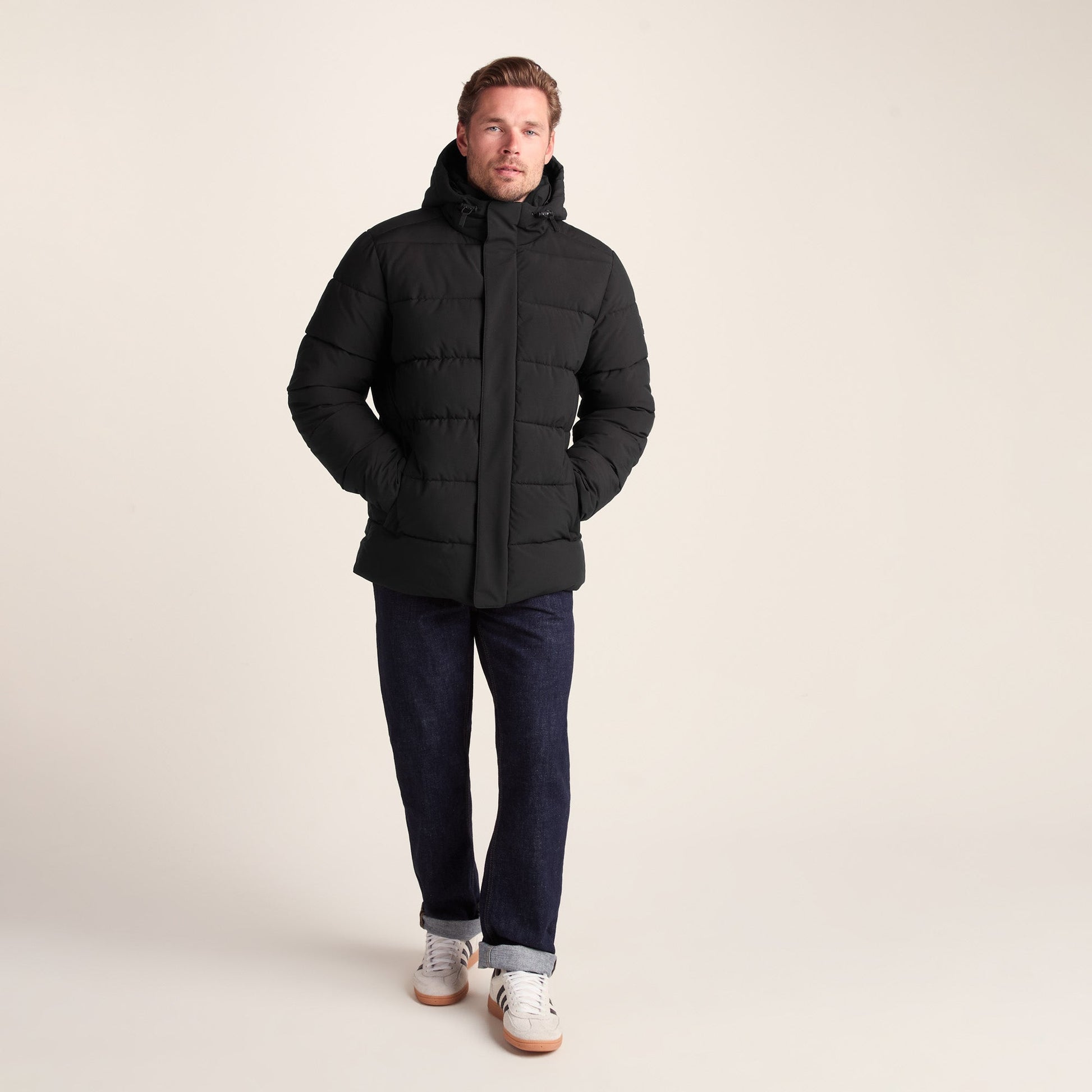 Tunnard Mens Short Shower Resistant Insulated Jacket - Black