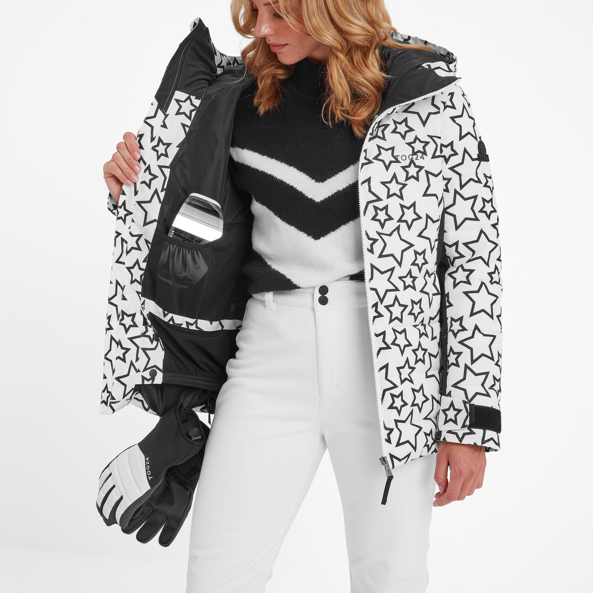 Vermont Womens Ski Jacket - Black/Optic White Outline Star