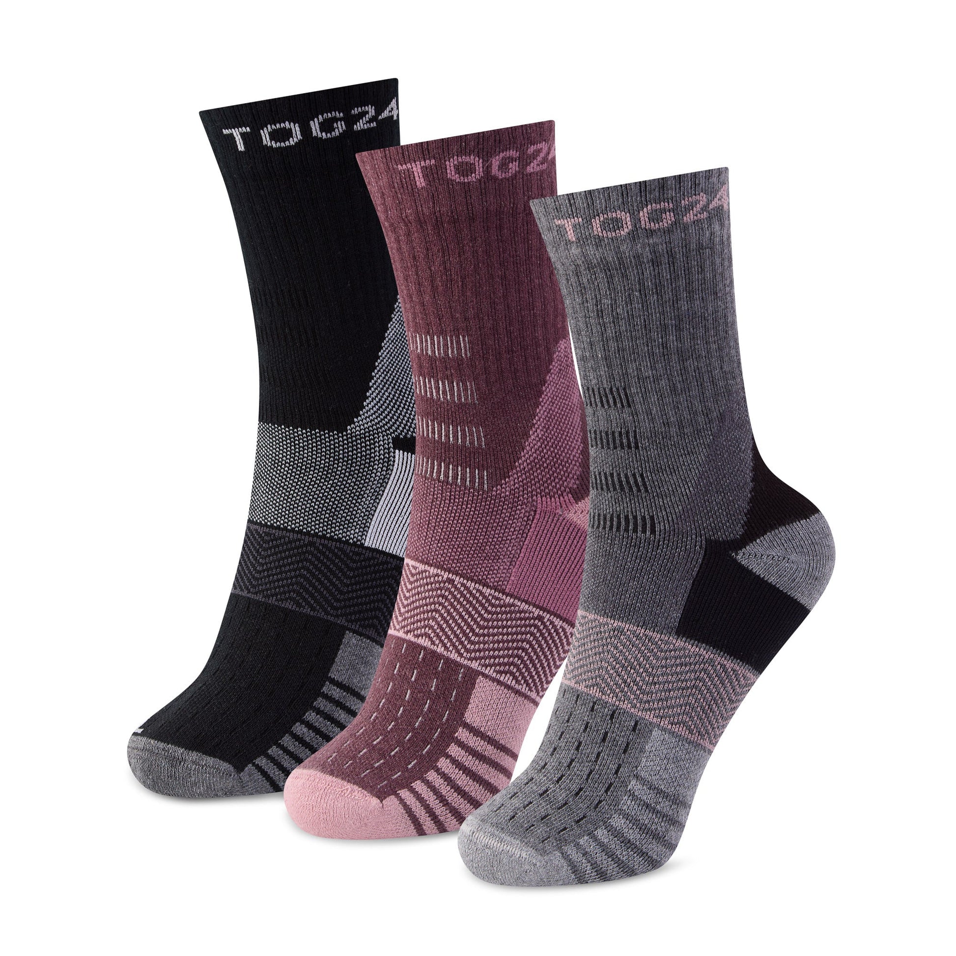 Wels 3Pack Womens Trek Socks - Black/Mauve/Dark Grey Marl