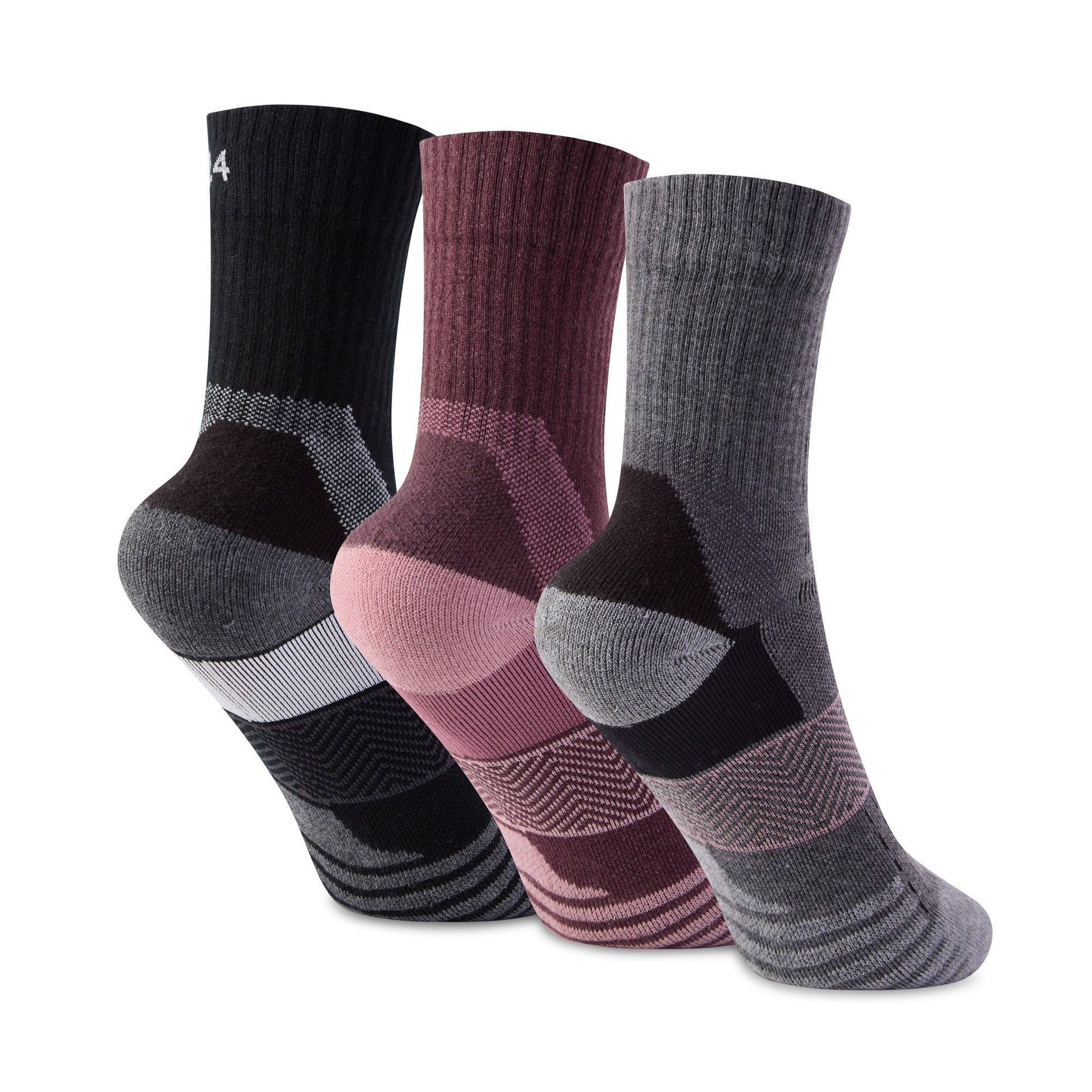 Wels 3Pack Womens Trek Socks - Black/Mauve/Dark Grey Marl