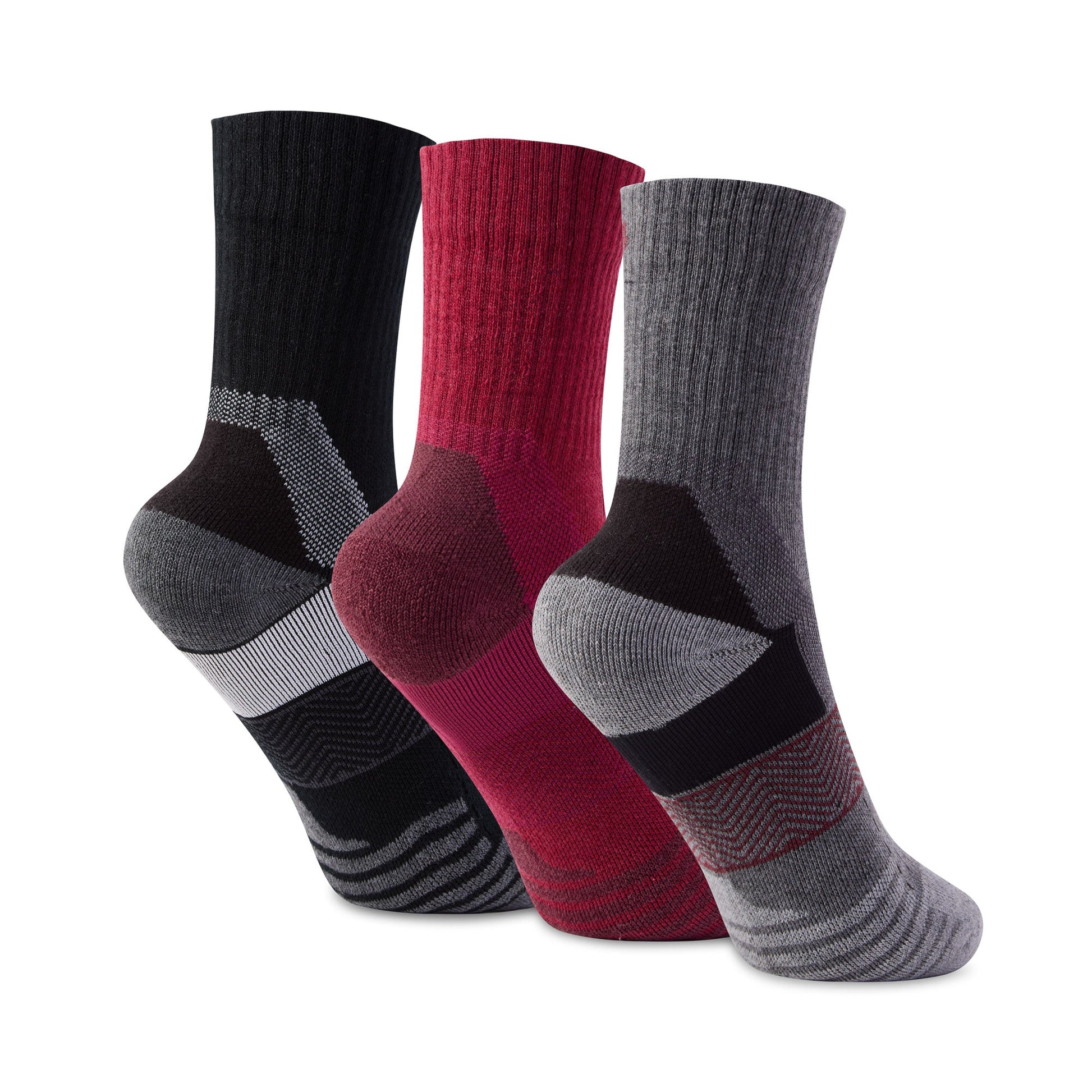 Wels 3Pack Womens Trek Socks - Black/Burgundy/Dark Grey Marl