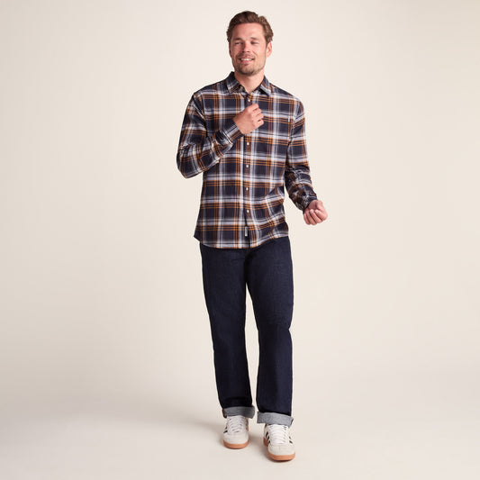 Whitman Mens Long Sleeve Cotton Flannel Shirt - Dark Indigo/Mahogany Check