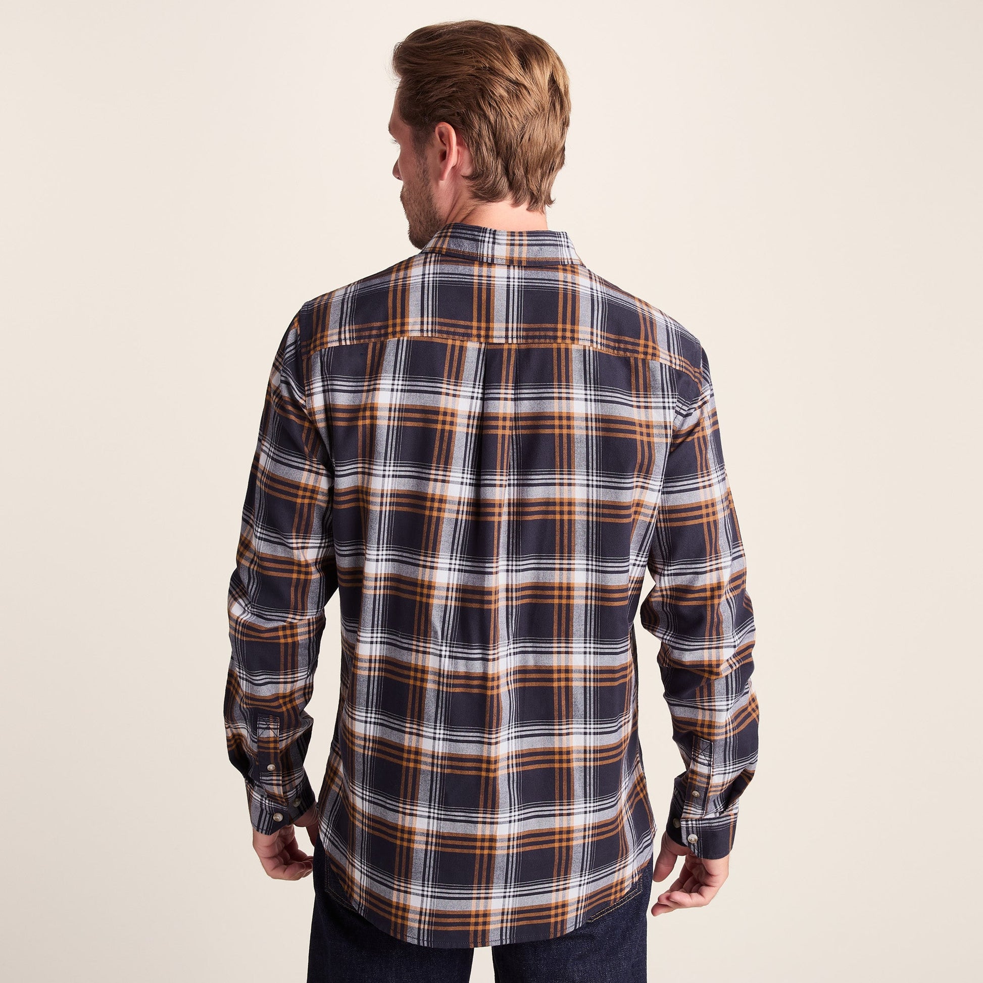 Whitman Mens Long Sleeve Cotton Flannel Shirt - Dark Indigo/Mahogany Check