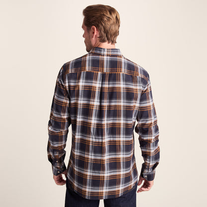 Whitman Mens Long Sleeve Cotton Flannel Shirt - Dark Indigo/Mahogany Check