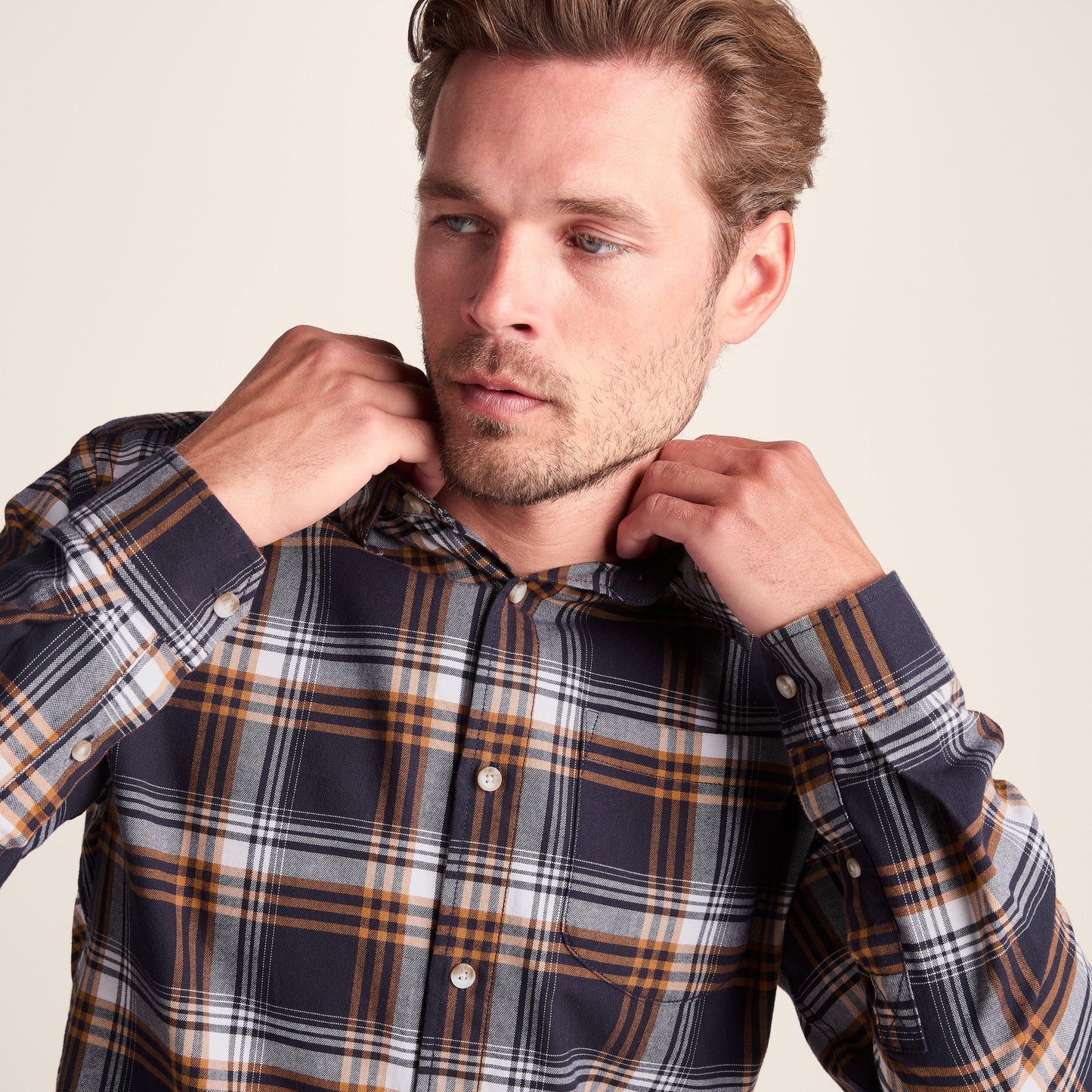 Whitman Mens Long Sleeve Cotton Flannel Shirt - Dark Indigo/Mahogany Check
