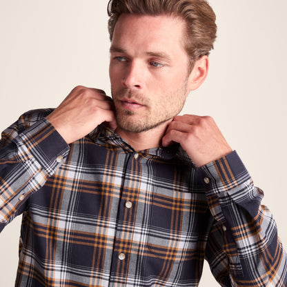Whitman Mens Long Sleeve Cotton Flannel Shirt - Dark Indigo/Mahogany Check