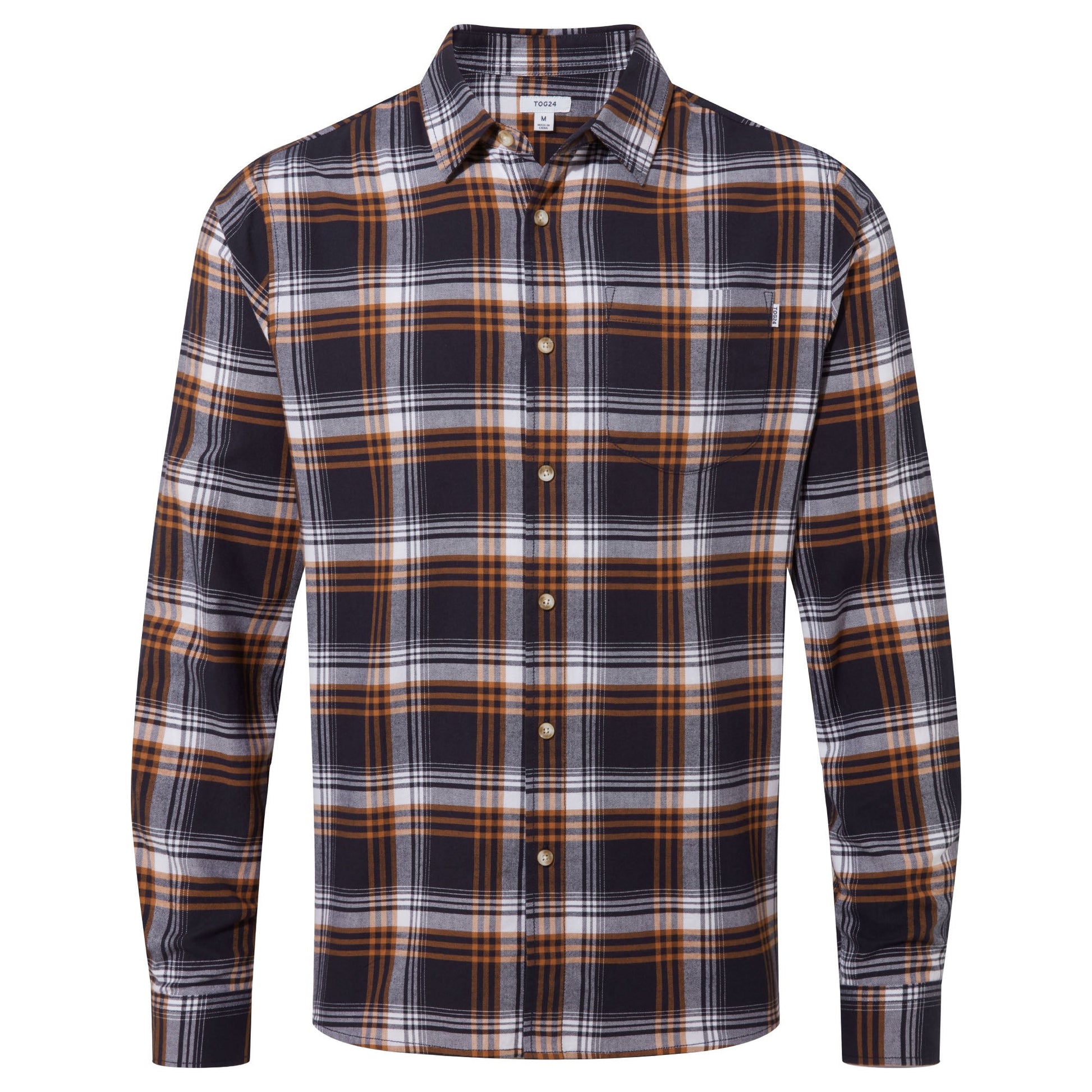 Whitman Mens Long Sleeve Cotton Flannel Shirt - Dark Indigo/Mahogany Check