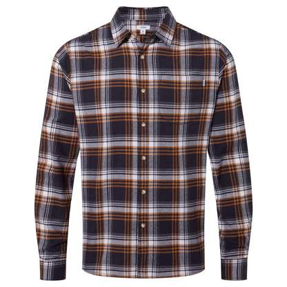 Whitman Mens Long Sleeve Cotton Flannel Shirt - Dark Indigo/Mahogany Check