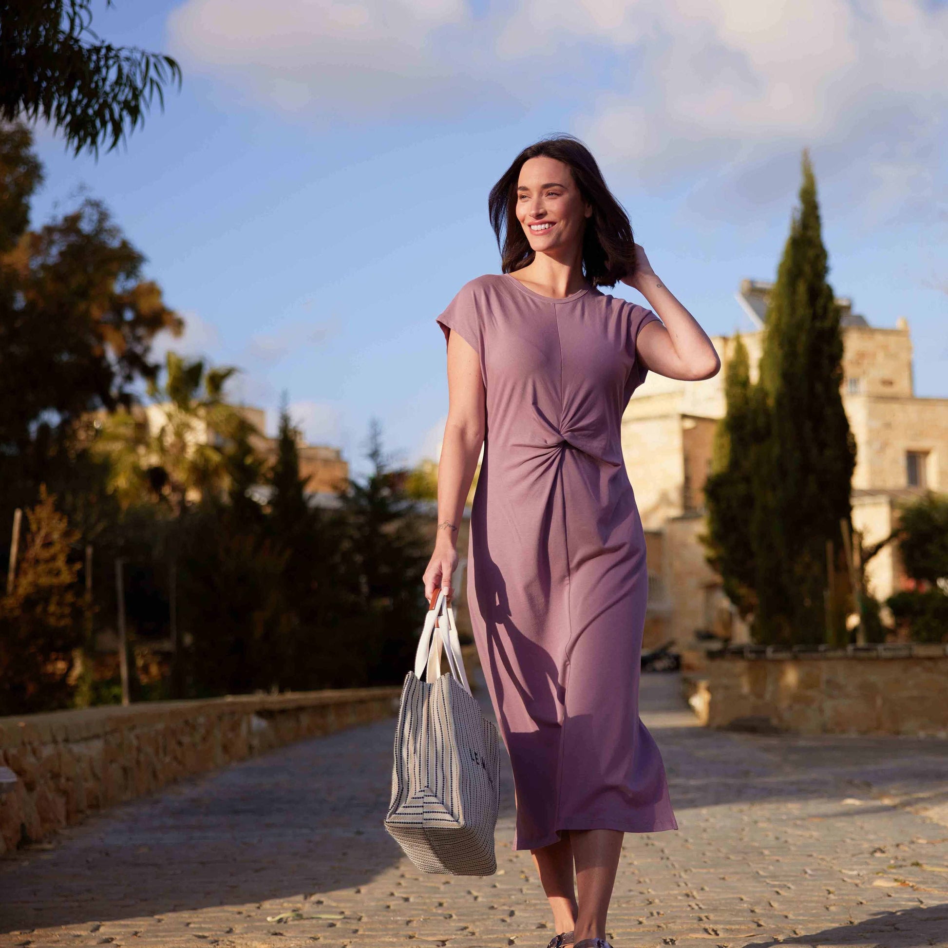 Claire Womens Supersoft Jersey Dress - Mauve