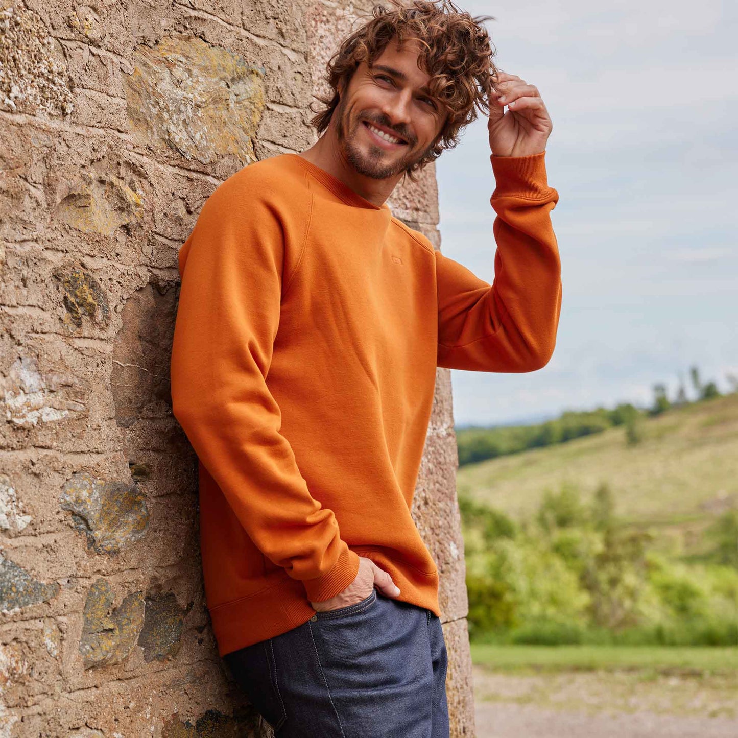 Clitheroe Mens Supersoft Raglan Sweat - Mahogany Orange