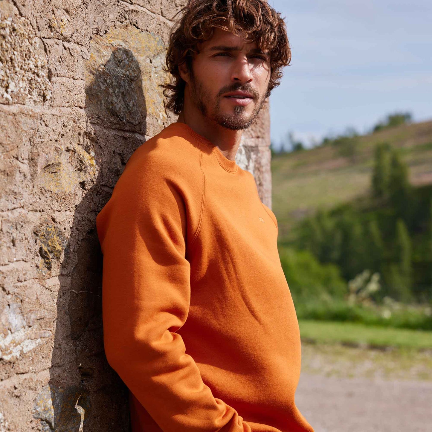 Clitheroe Mens Supersoft Raglan Sweat - Mahogany Orange