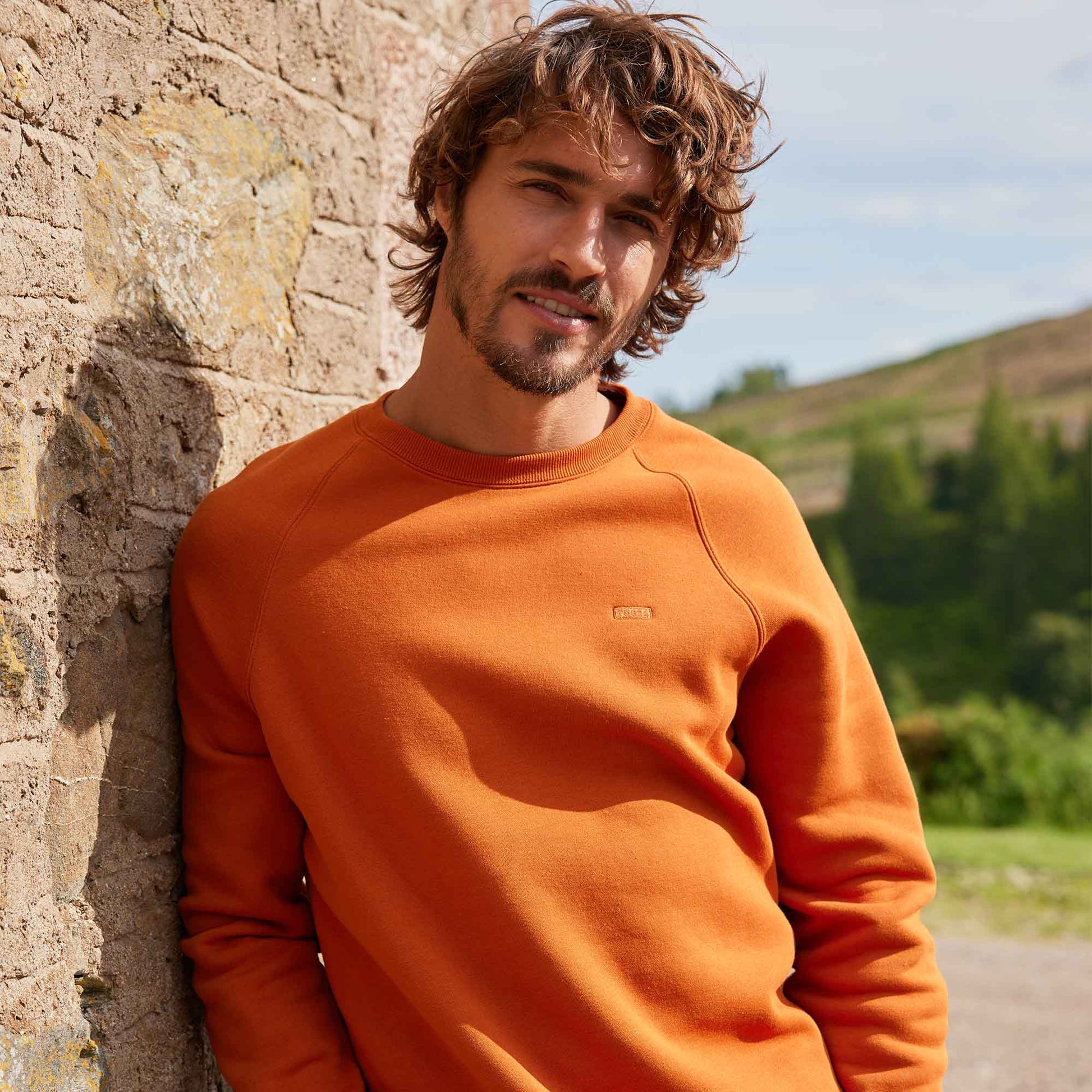Clitheroe Mens Supersoft Raglan Sweat - Mahogany Orange