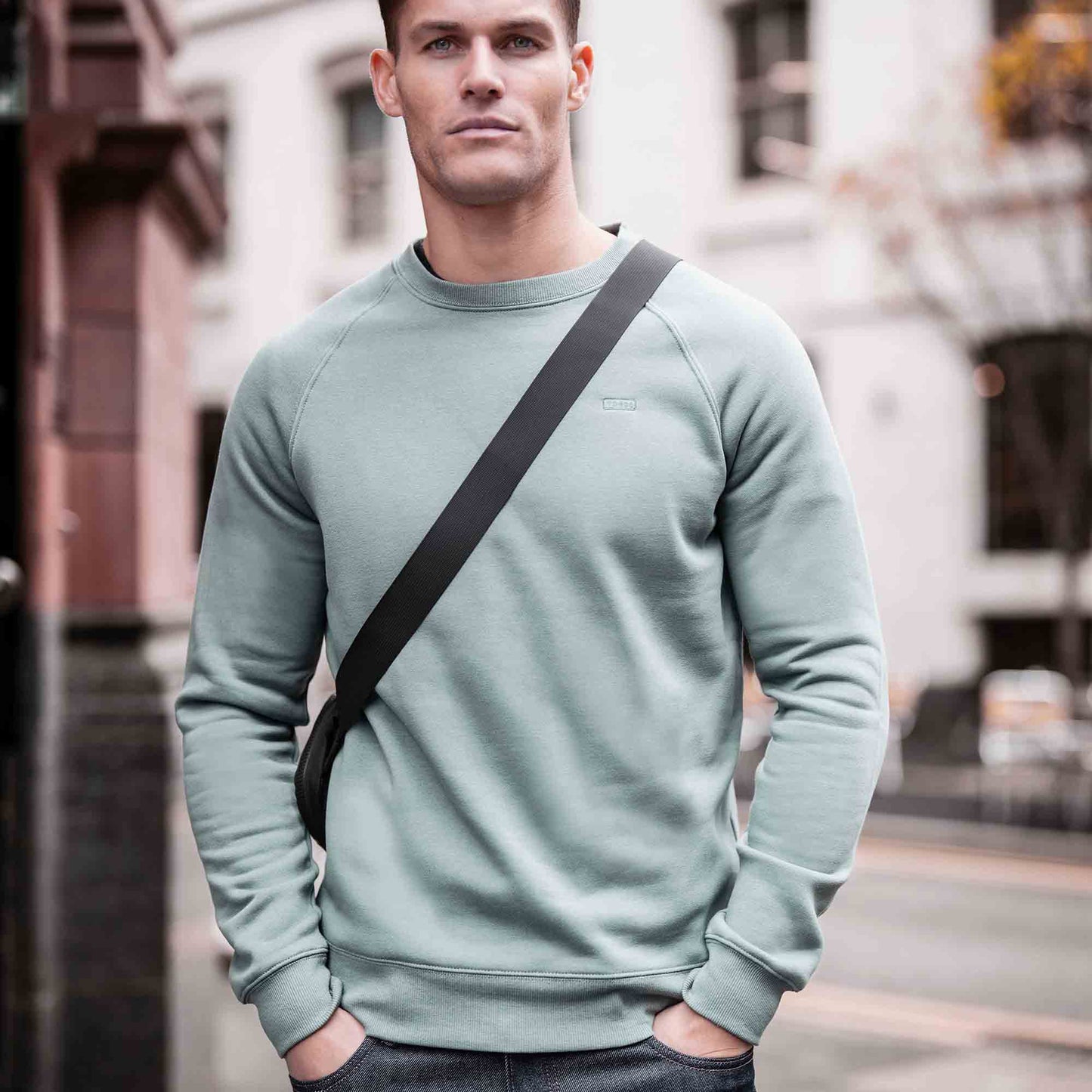 Clitheroe Mens Supersoft Raglan Sweat - Smokey Teal
