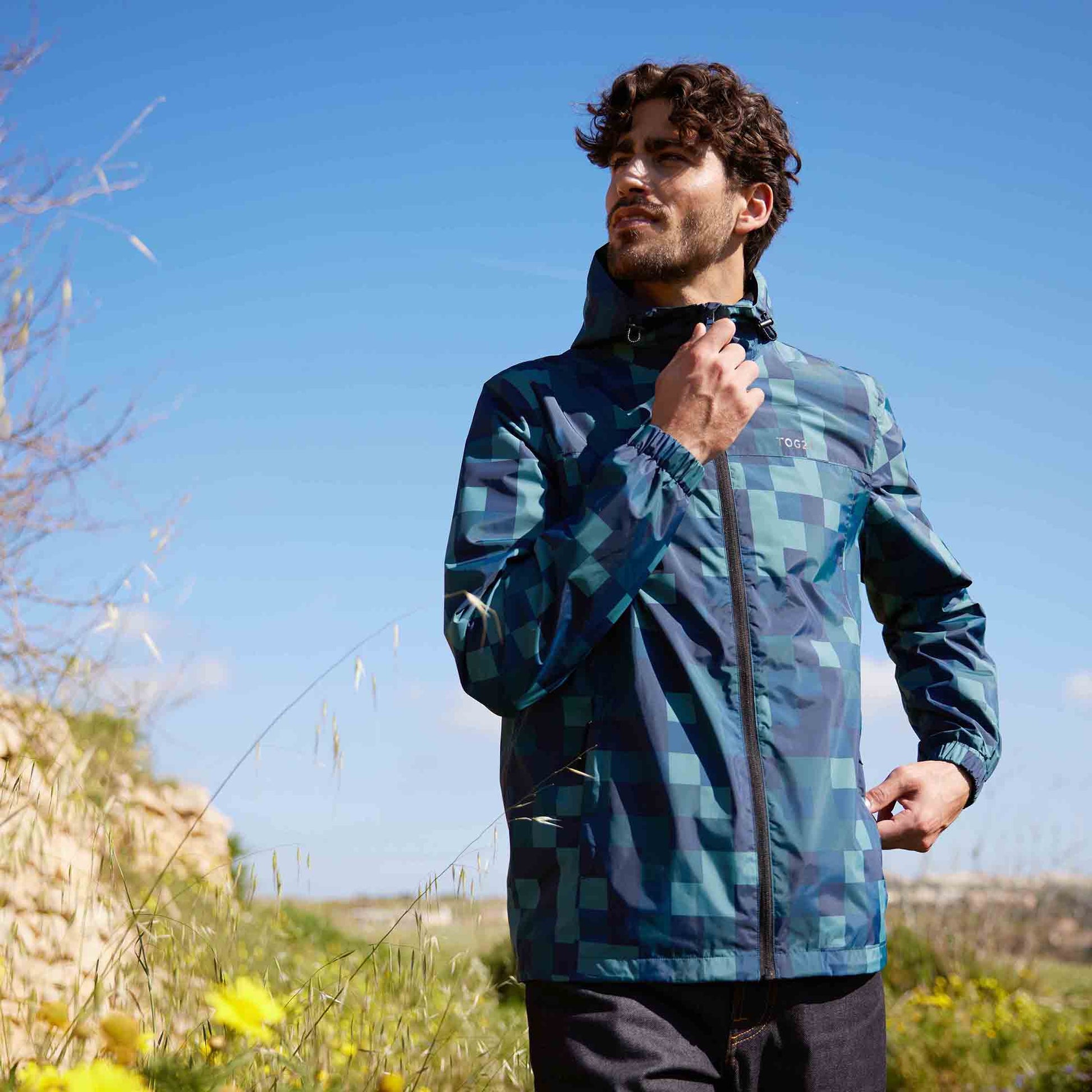 Craven Mens Waterproof Packaway Jacket - Blue Pixel