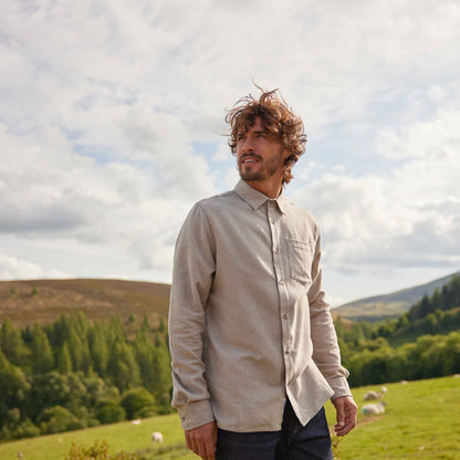 Draper Mens Long Sleeve Cotton Herringbone Shirt - Hazelnut